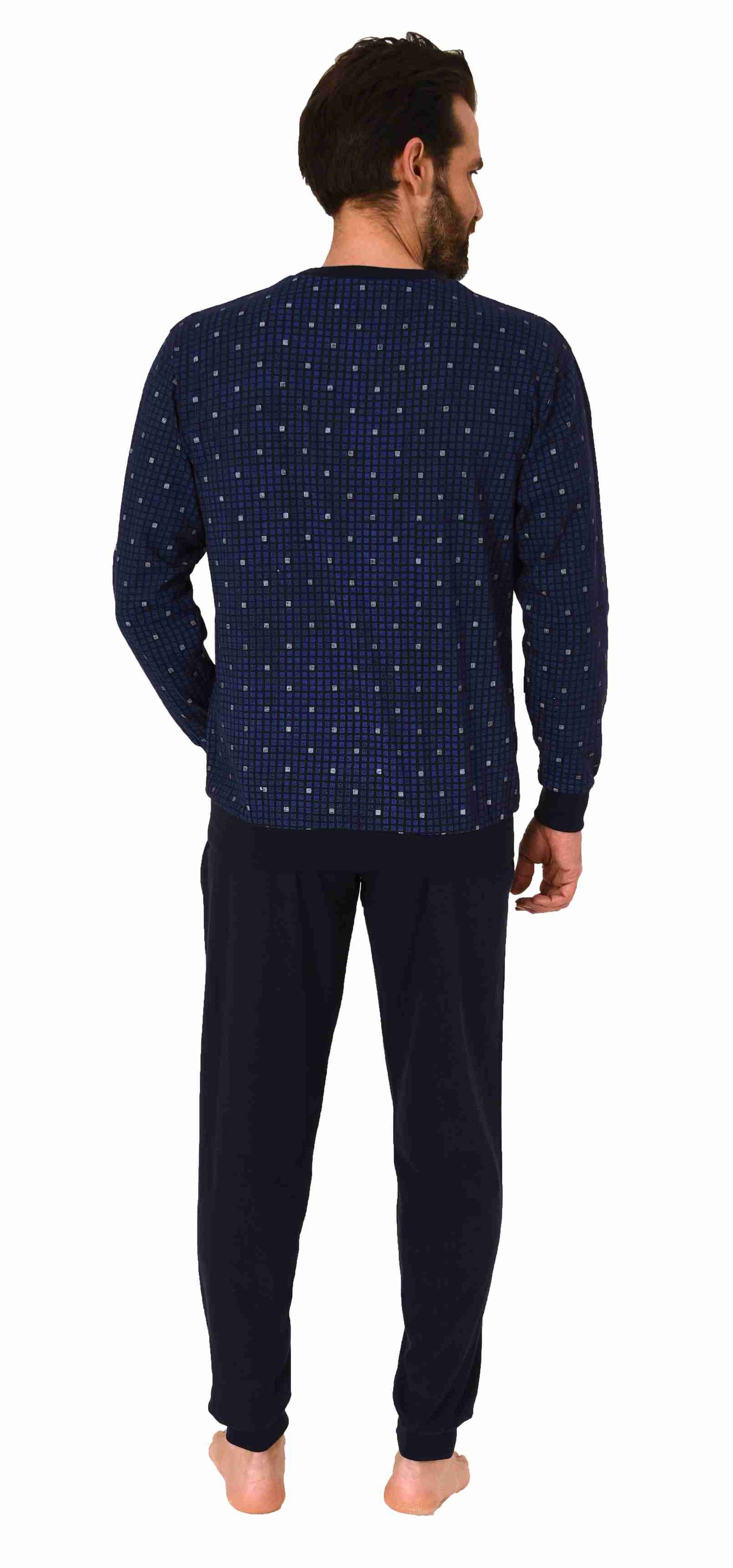 Herren langarm Schlafanzug mit Bündchen Pyjama in eleganter Minimalprint-Optik