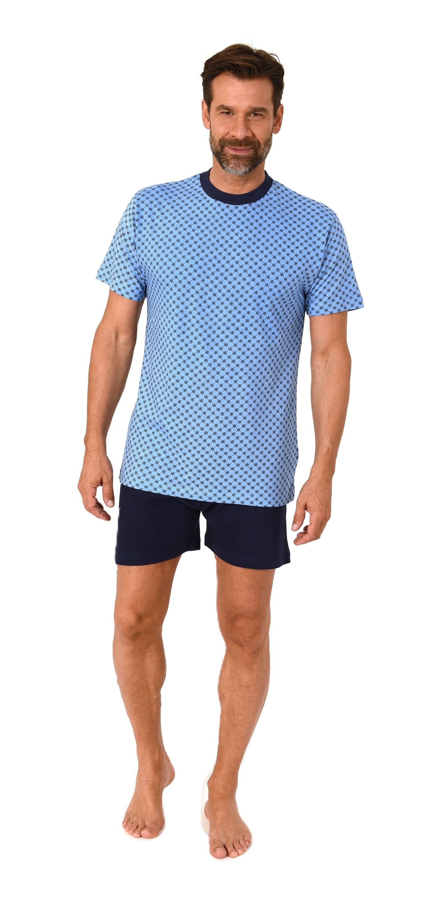 Herren kurzarm Schlafanzug Shorty Pyjama in eleganter Minimal-Print-Optik Herren kurzarm Schlafanzug Shorty Pyjama in eleganter Minimal-Print-Optik
