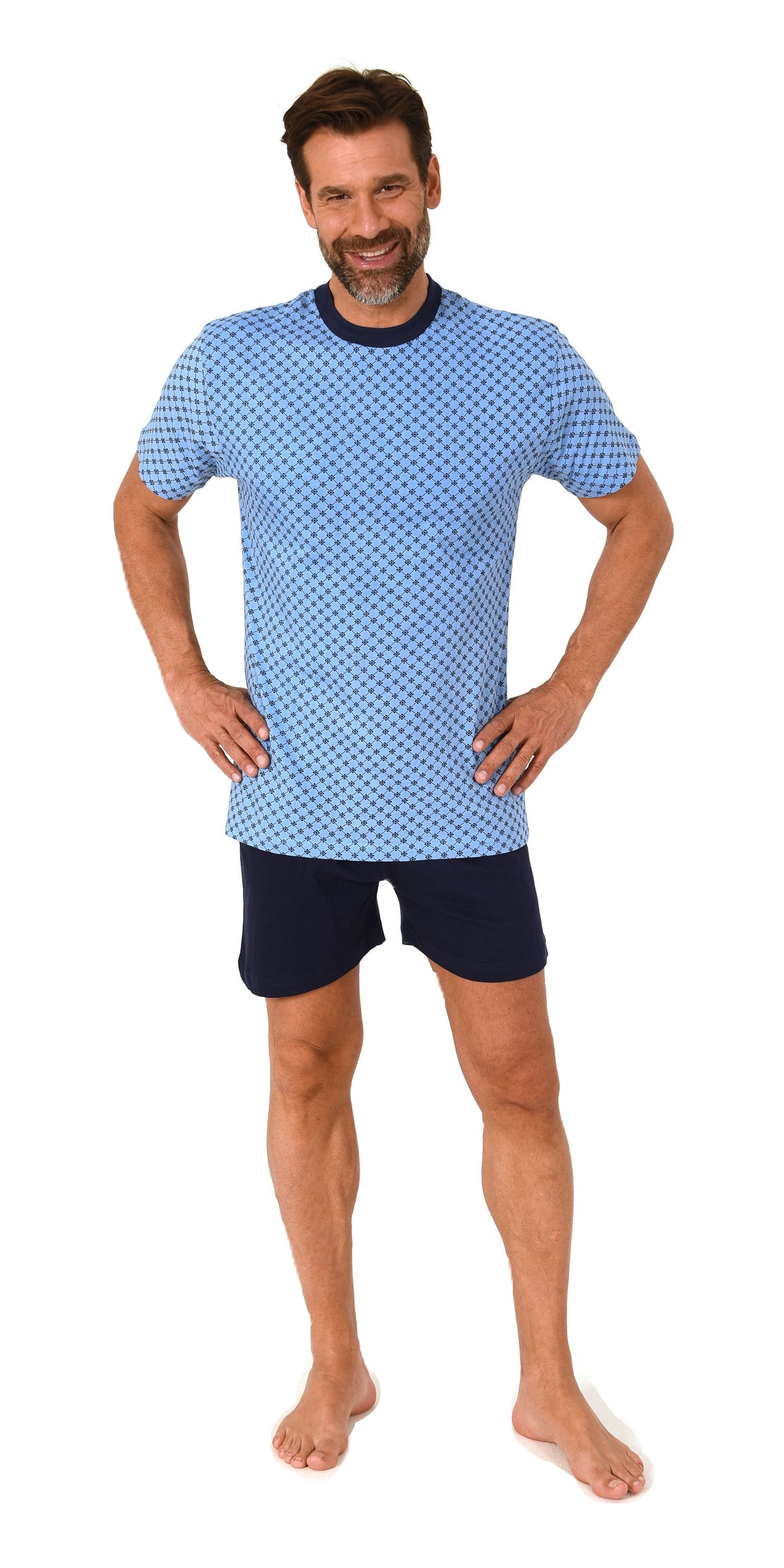Herren kurzarm Schlafanzug Shorty Pyjama in eleganter Minimal-Print-Optik Herren kurzarm Schlafanzug Shorty Pyjama in eleganter Minimal-Print-Optik