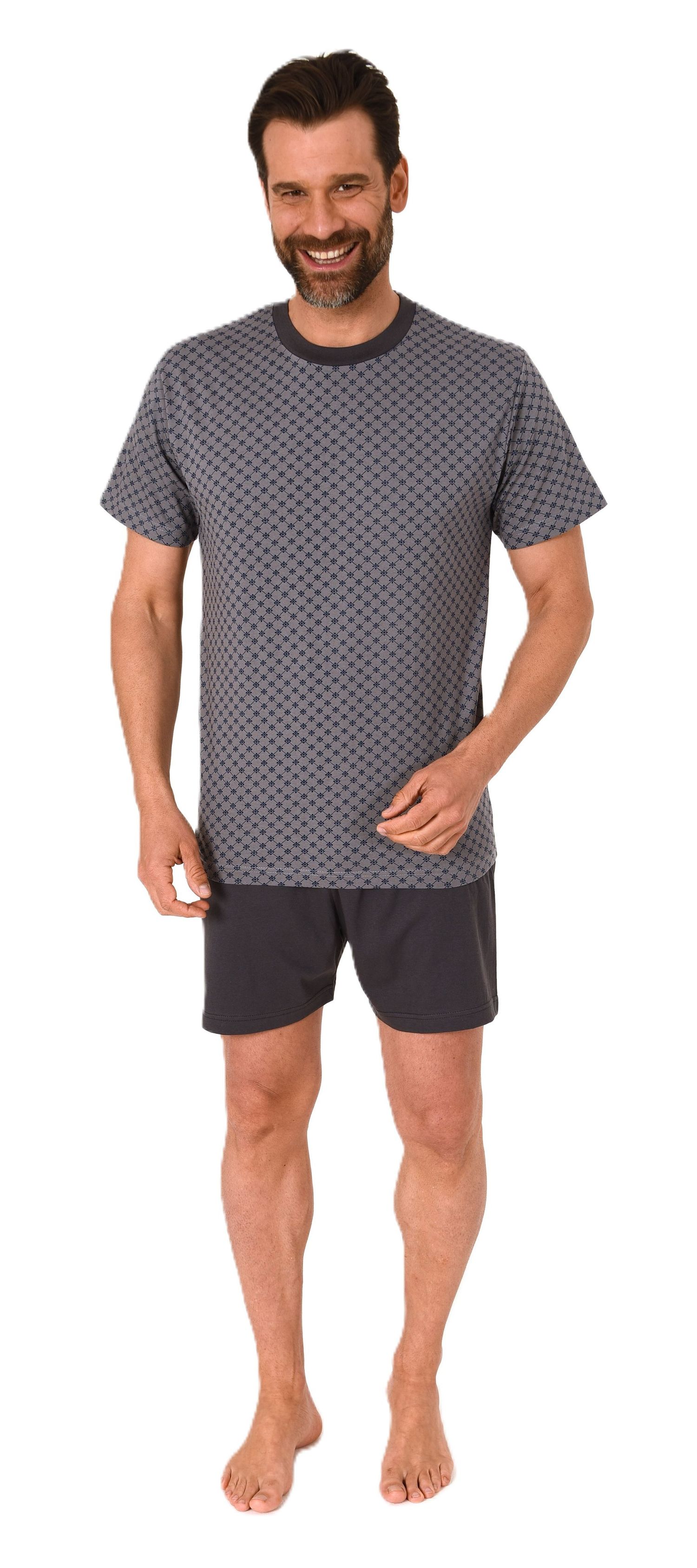 Herren kurzarm Schlafanzug Shorty Pyjama in eleganter Minimal-Print-Optik