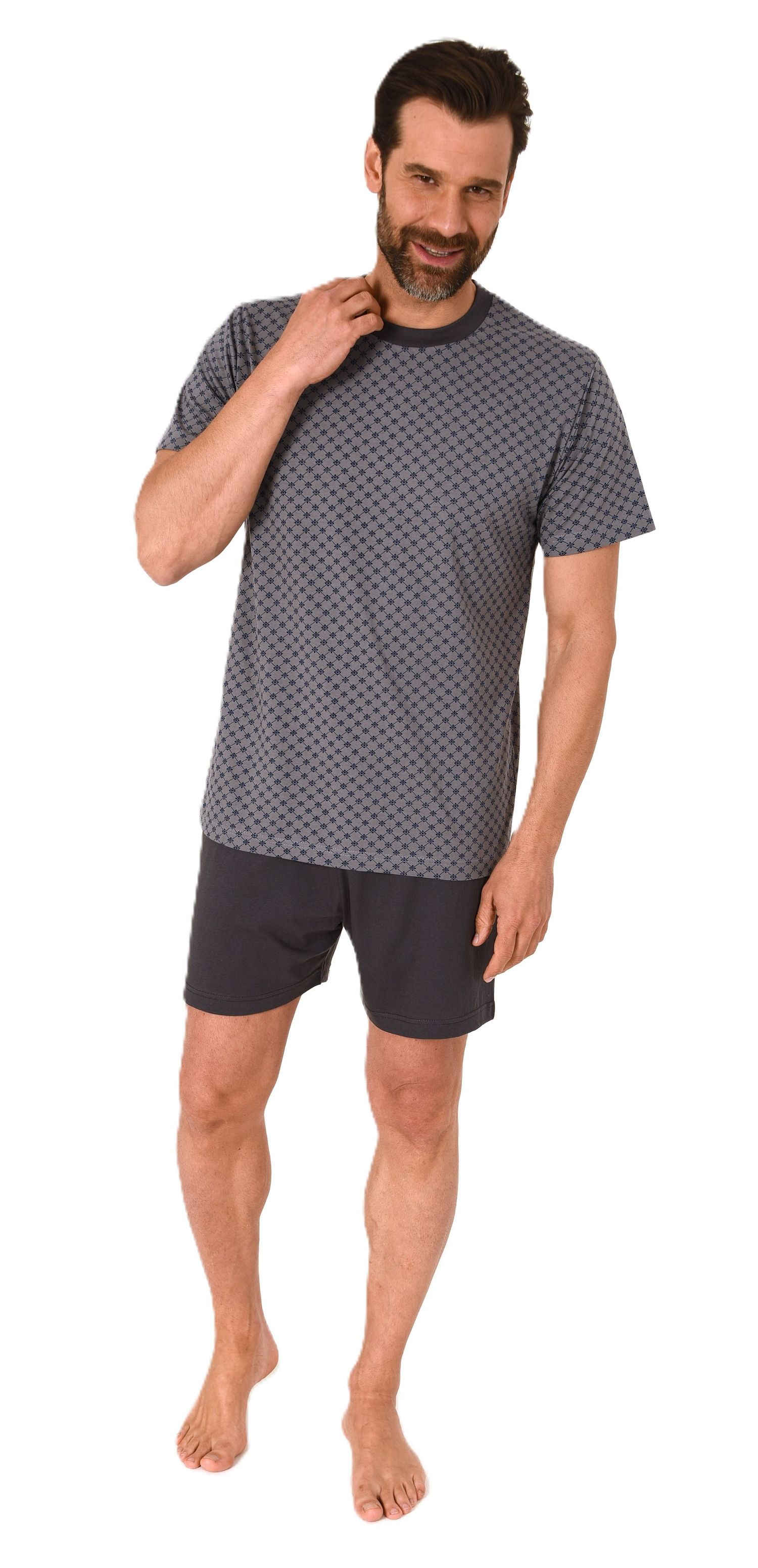 Herren kurzarm Schlafanzug Shorty Pyjama in eleganter Minimal-Print-Optik