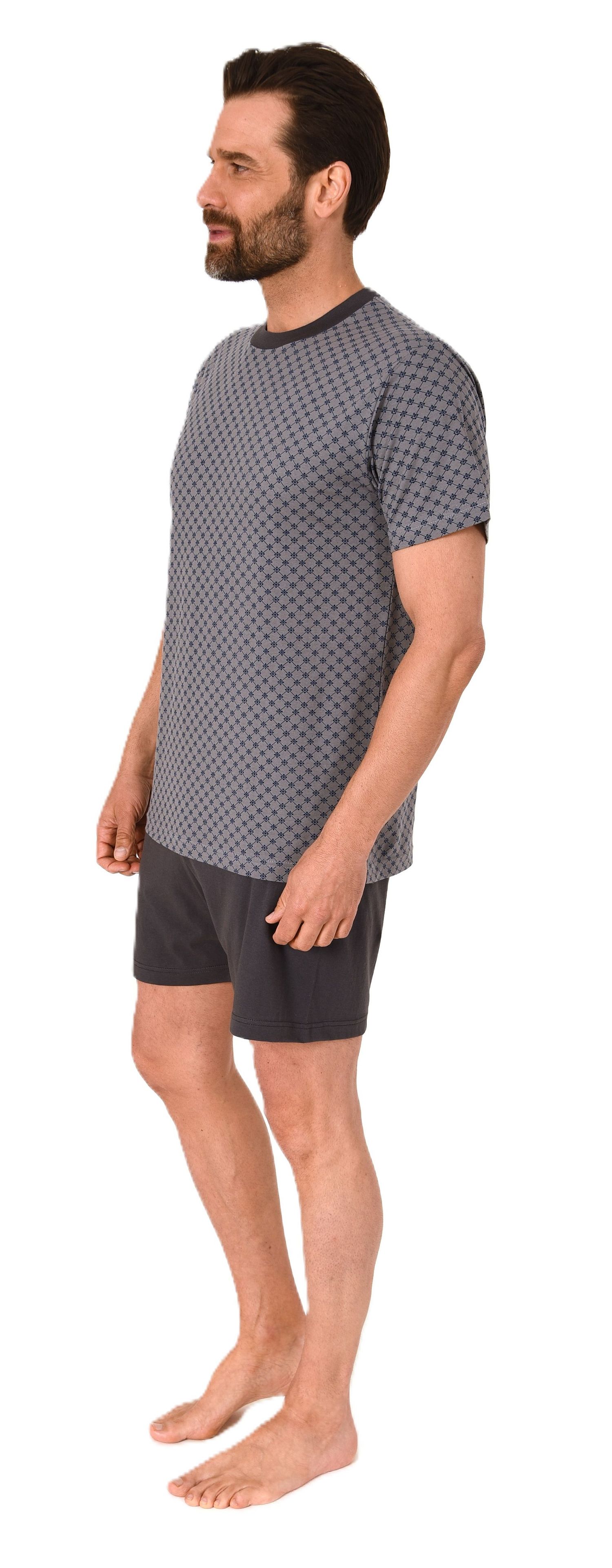 Herren kurzarm Schlafanzug Shorty Pyjama in eleganter Minimal-Print-Optik