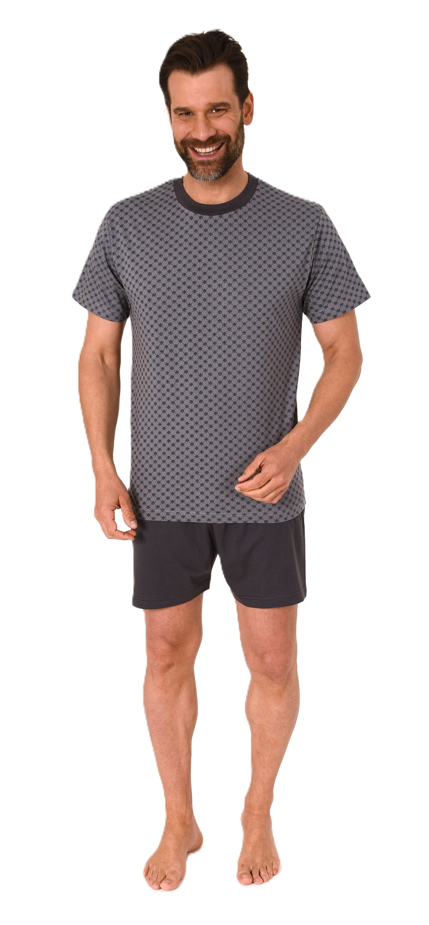 Herren kurzarm Schlafanzug Shorty Pyjama in eleganter Minimal-Print-Optik