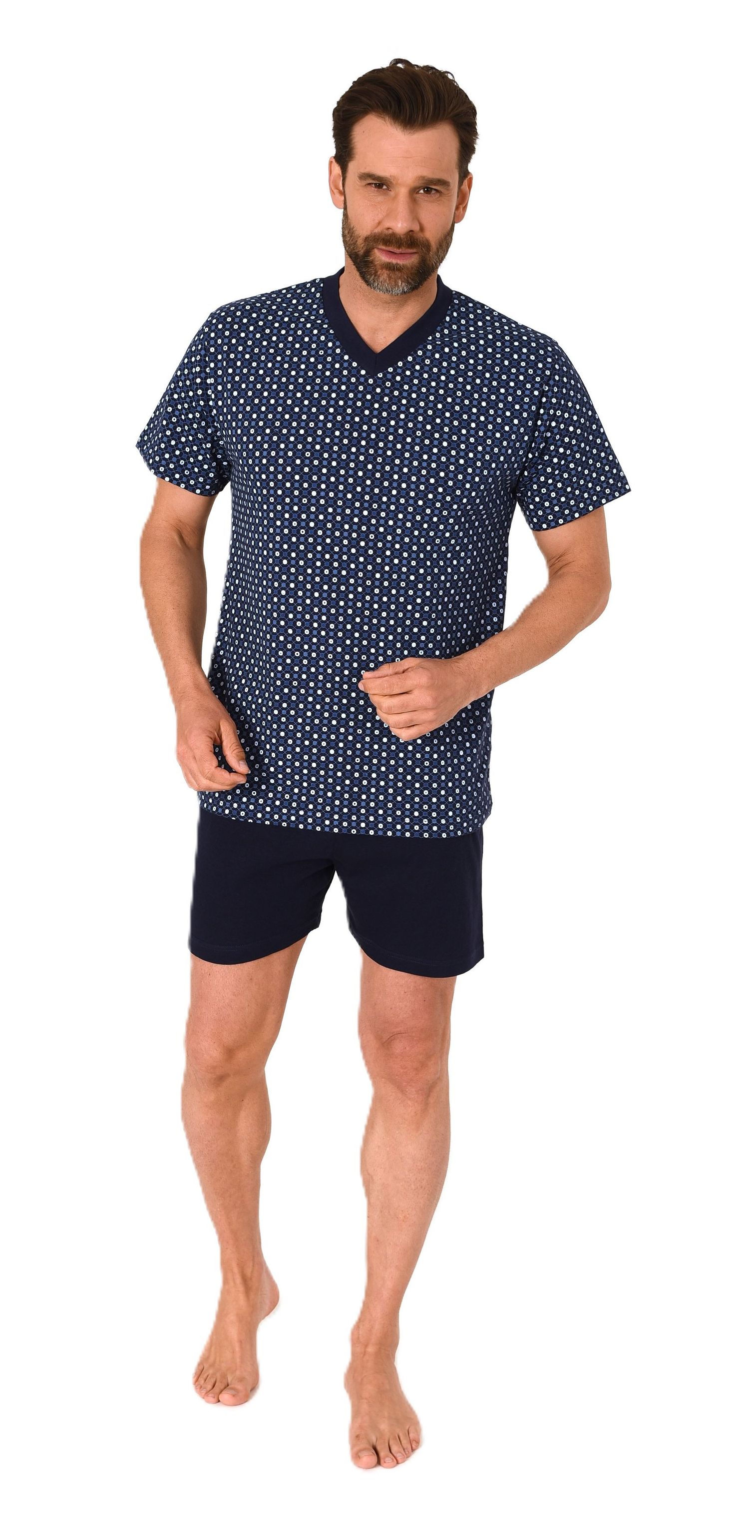 Herren kurzarm Schlafanzug Shorty Pyjama mit V-Hals in eleganter Minimal-Print-Optik Herren kurzarm Schlafanzug Shorty Pyjama mit V-Hals in eleganter Minimal-Print-Optik