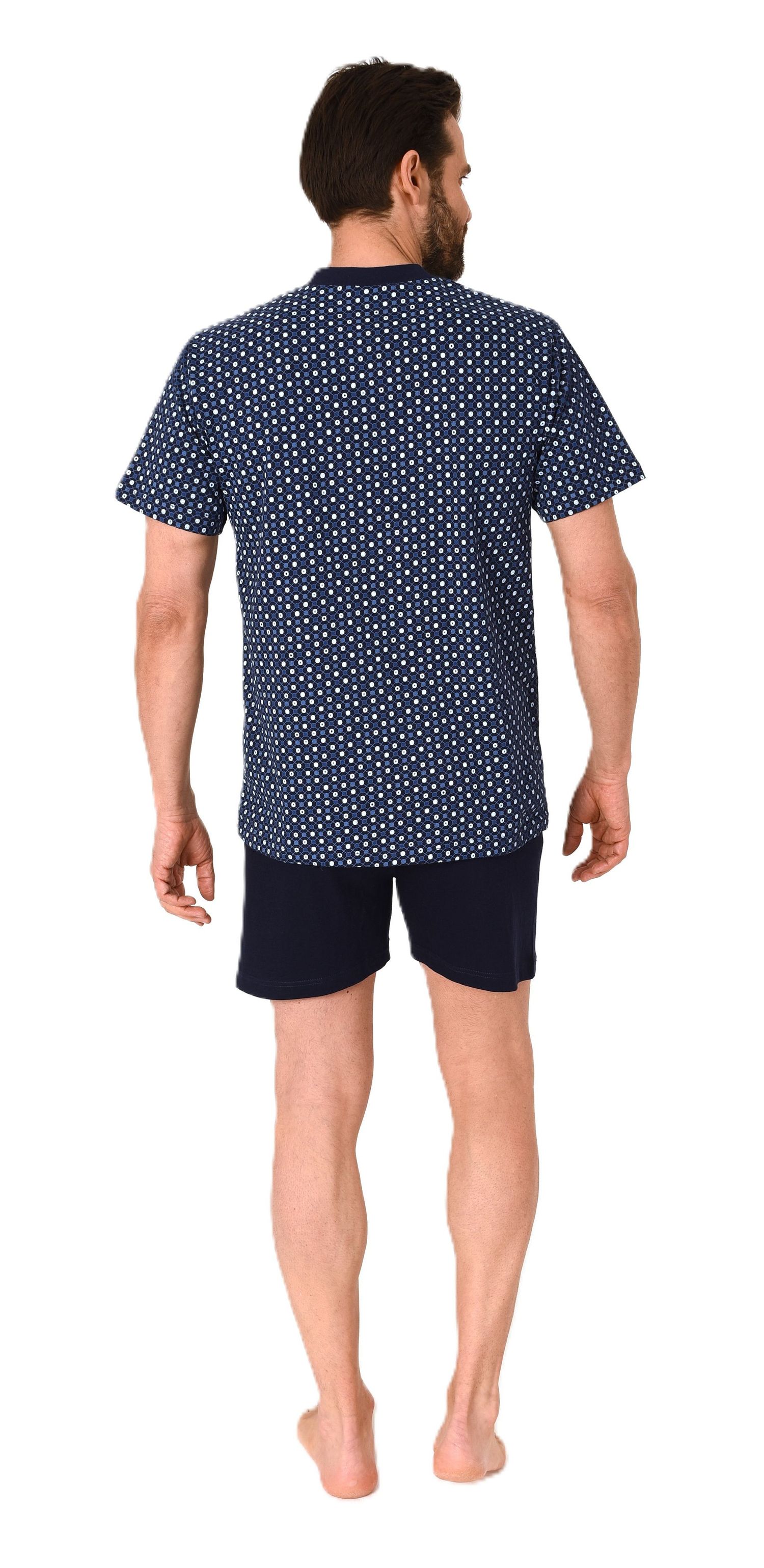 Herren kurzarm Schlafanzug Shorty Pyjama mit V-Hals in eleganter Minimal-Print-Optik Herren kurzarm Schlafanzug Shorty Pyjama mit V-Hals in eleganter Minimal-Print-Optik