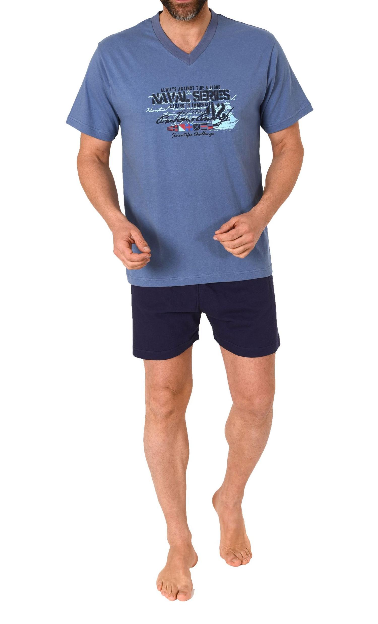 Herren kurzarm Schlafanzug Shorty Pyjama mit V-Hals-Ausschnitt Herren kurzarm Schlafanzug Shorty Pyjama mit V-Hals-Ausschnitt
