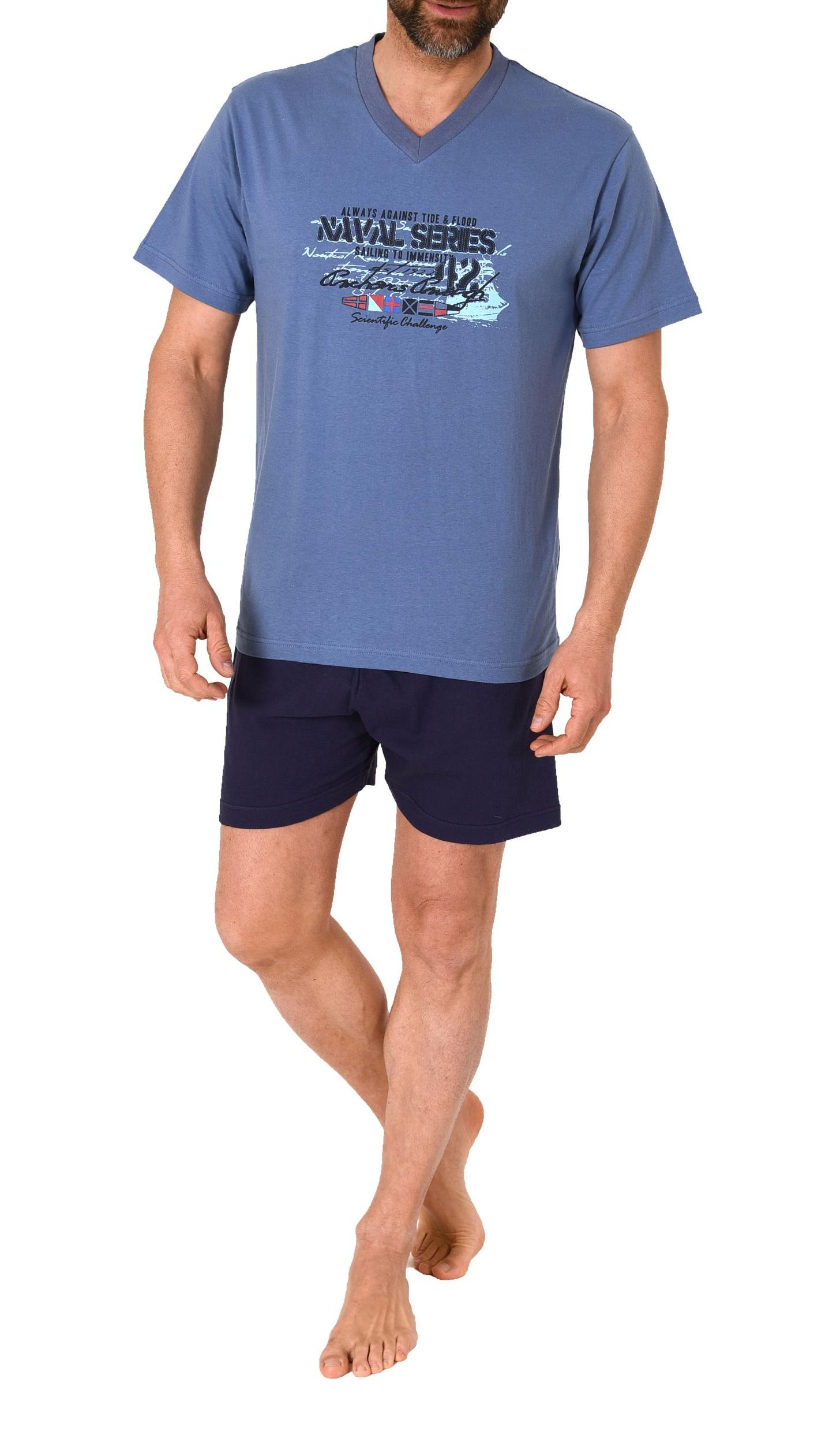 Herren kurzarm Schlafanzug Shorty Pyjama mit V-Hals-Ausschnitt Herren kurzarm Schlafanzug Shorty Pyjama mit V-Hals-Ausschnitt