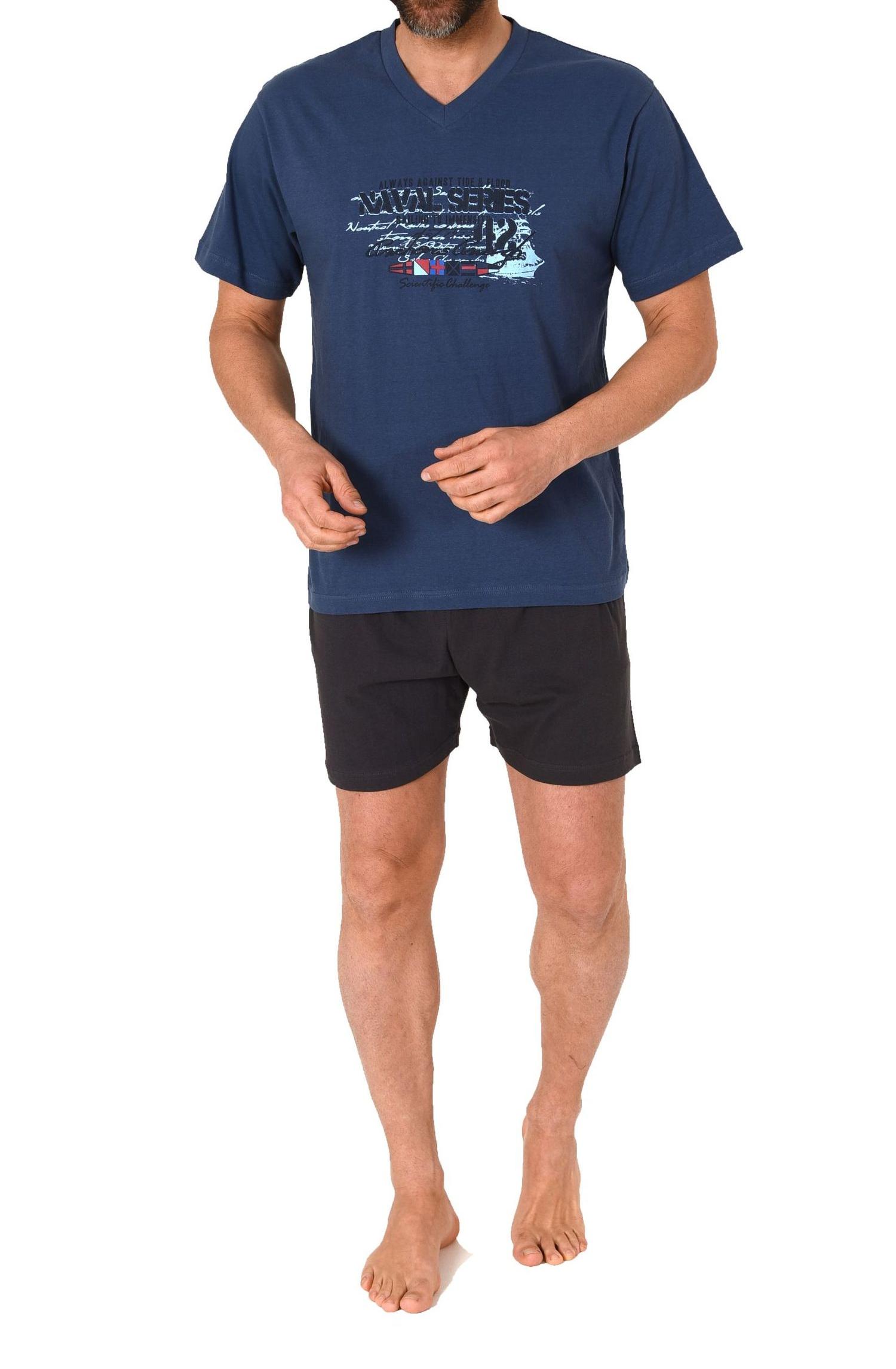 Herren kurzarm Schlafanzug Shorty Pyjama mit V-Hals-Ausschnitt