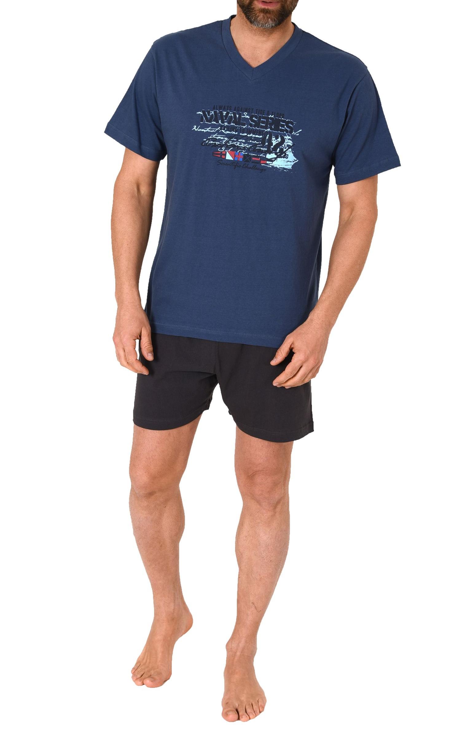 Herren kurzarm Schlafanzug Shorty Pyjama mit V-Hals-Ausschnitt