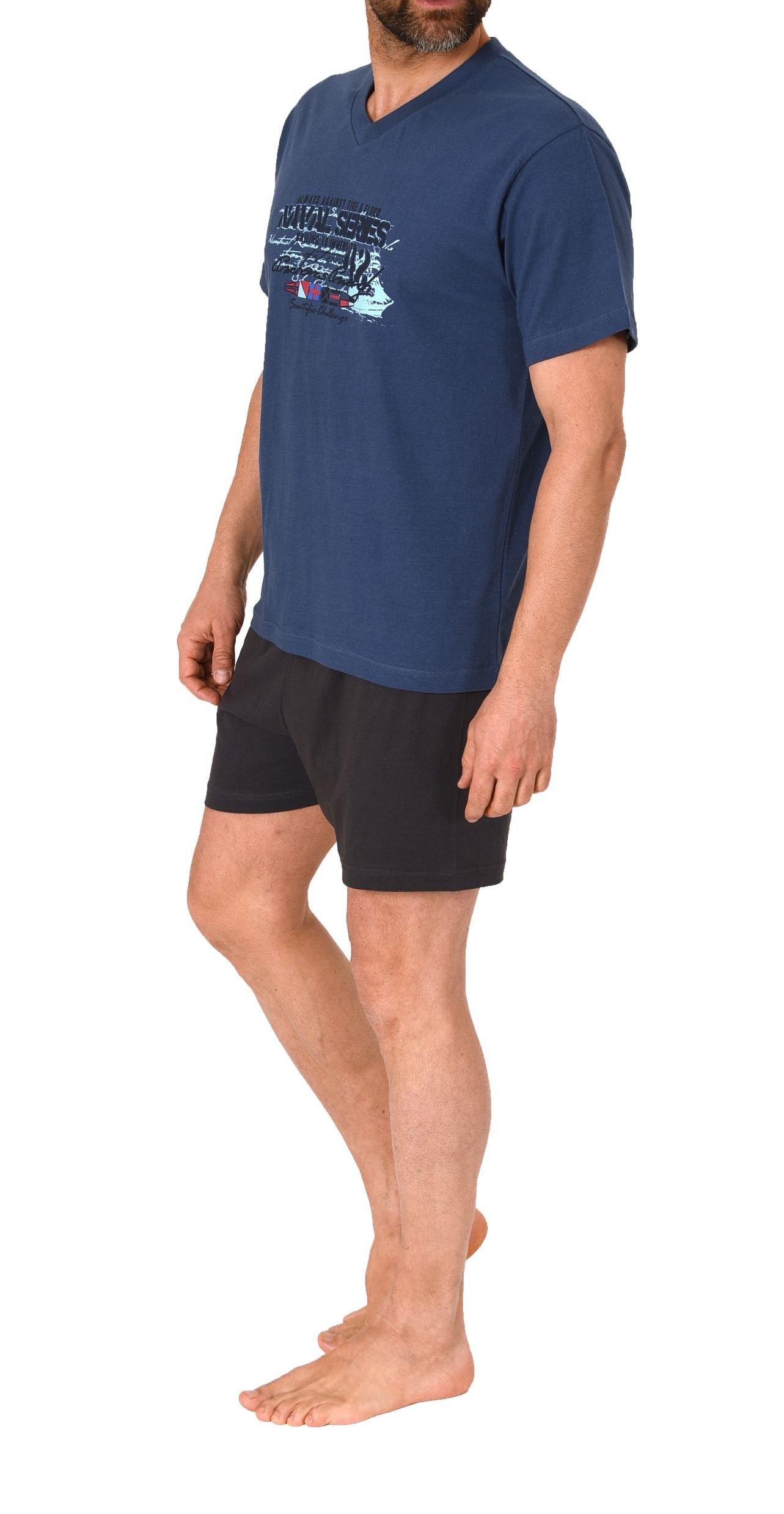 Herren kurzarm Schlafanzug Shorty Pyjama mit V-Hals-Ausschnitt