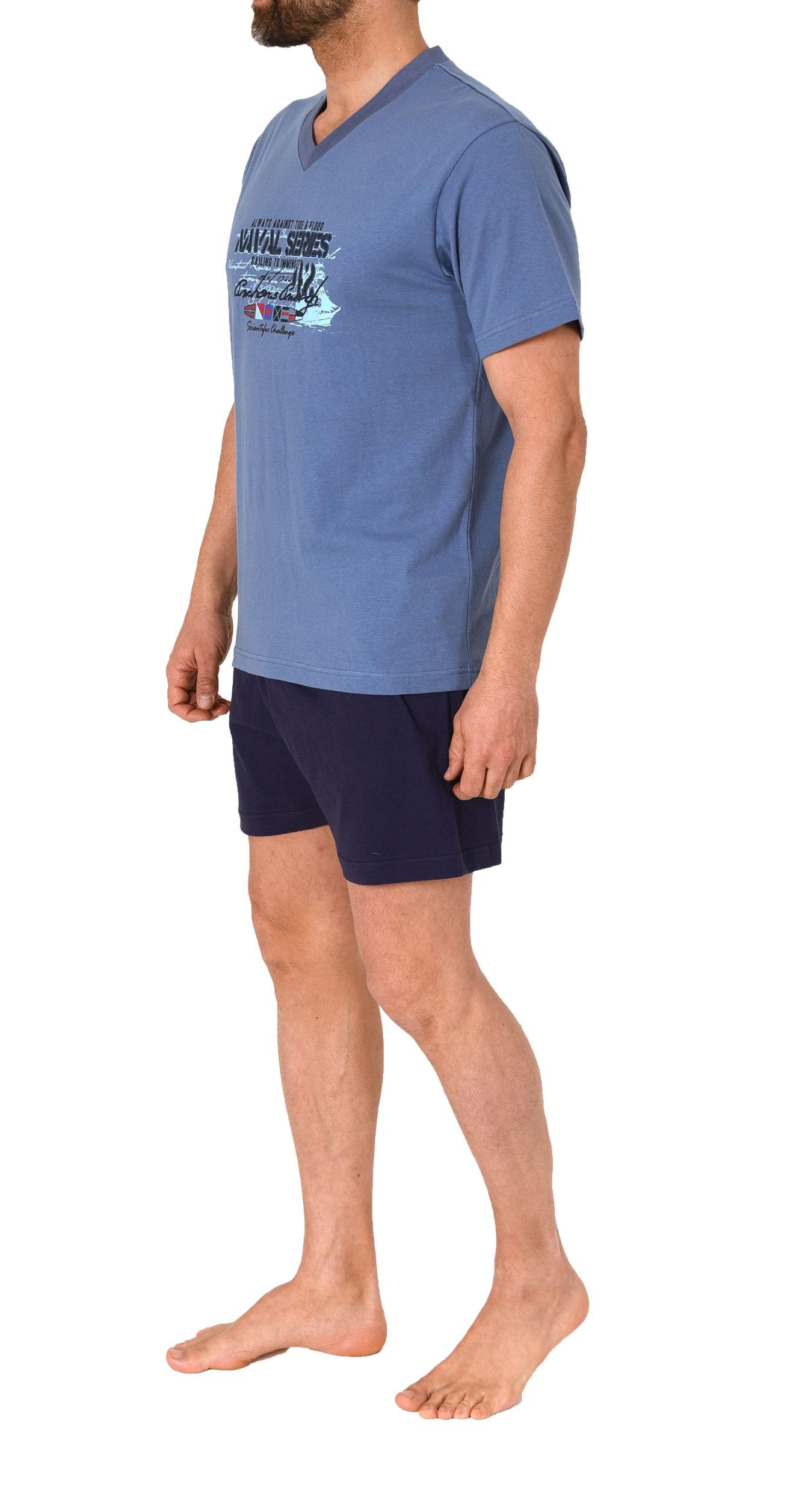 Herren kurzarm Schlafanzug Shorty Pyjama mit V-Hals-Ausschnitt