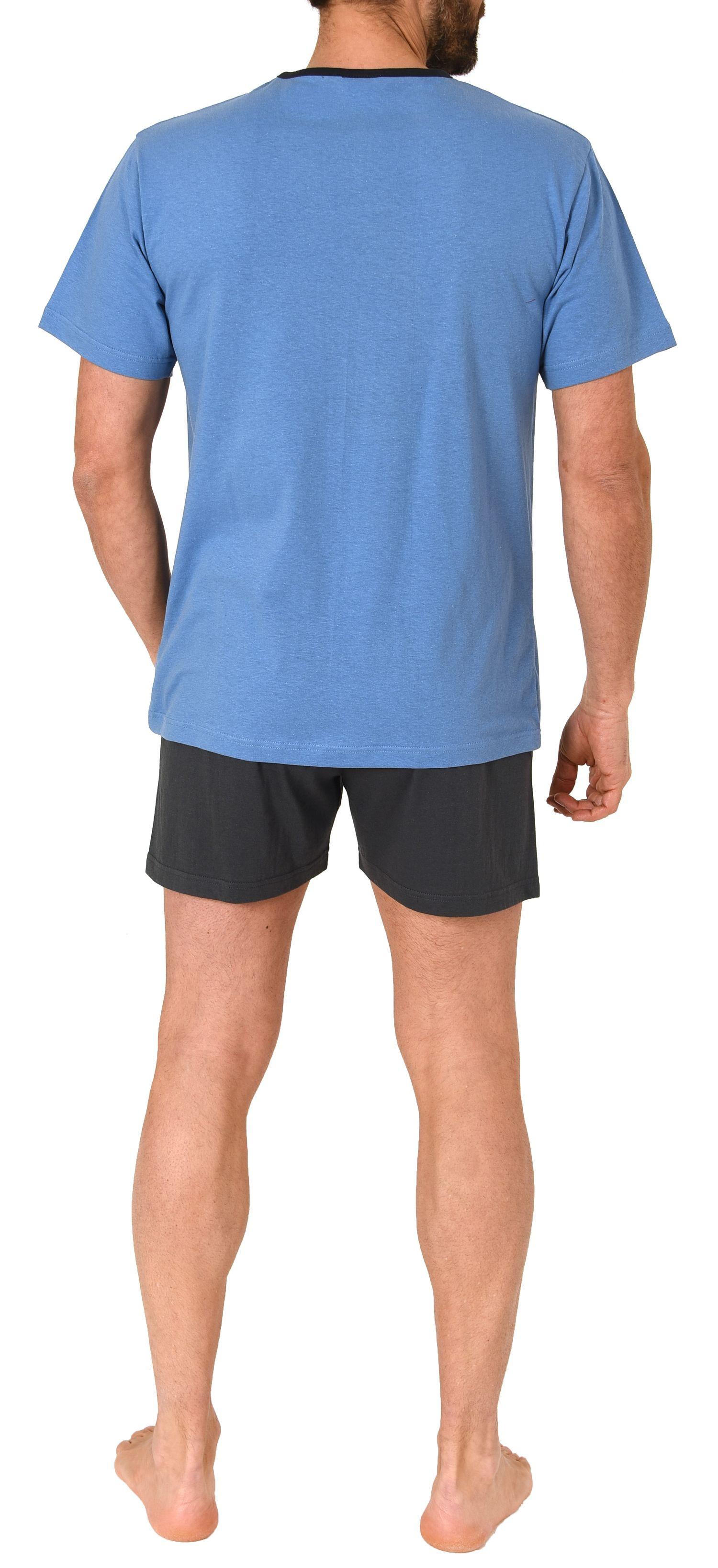 Eleganter Herren kurzarm Schlafanzug Shorty Pyjama mit V-Hals-Ausschnitt