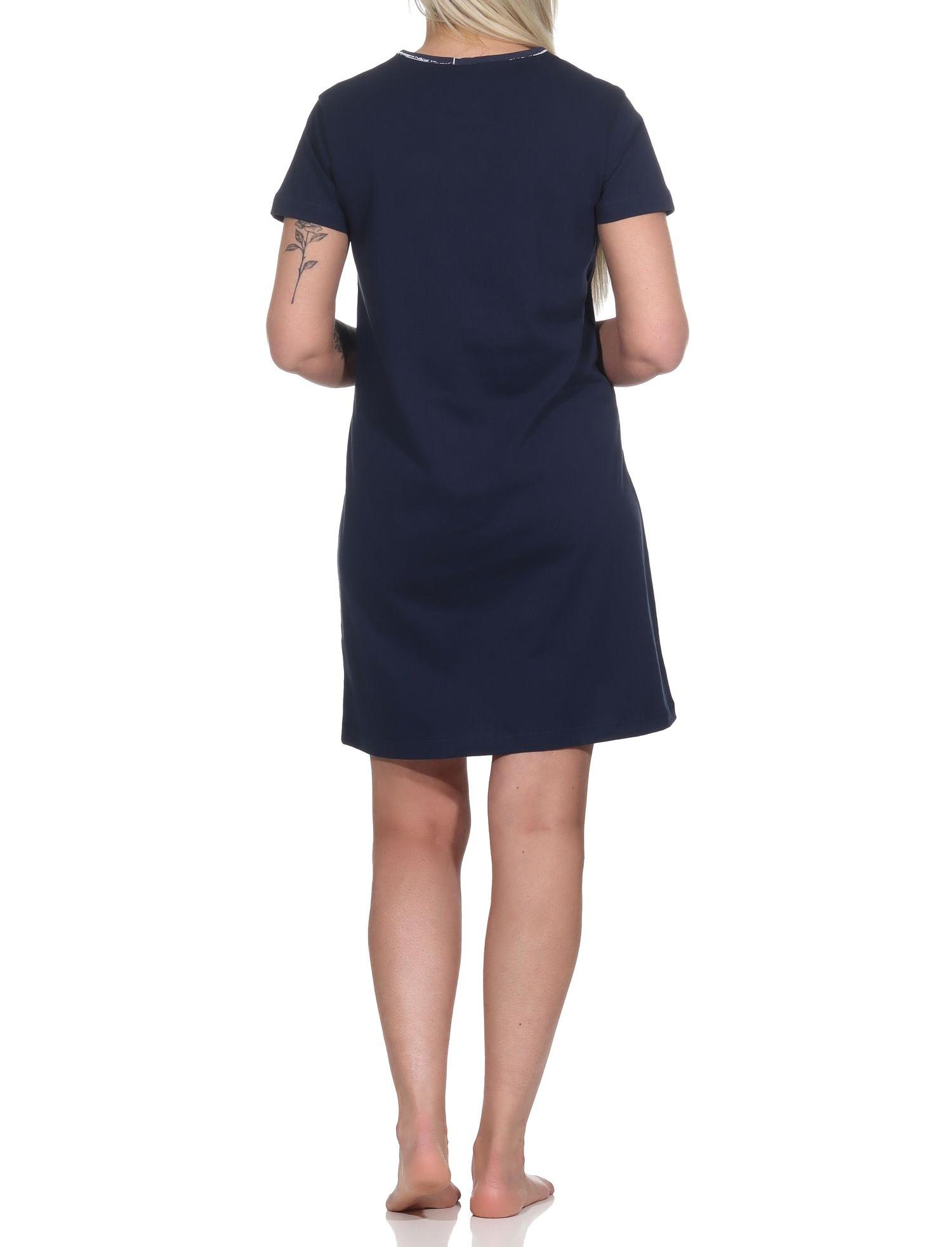 Maritimes Damen kurzarm Nachthemd mit Leuchtturm Motiv