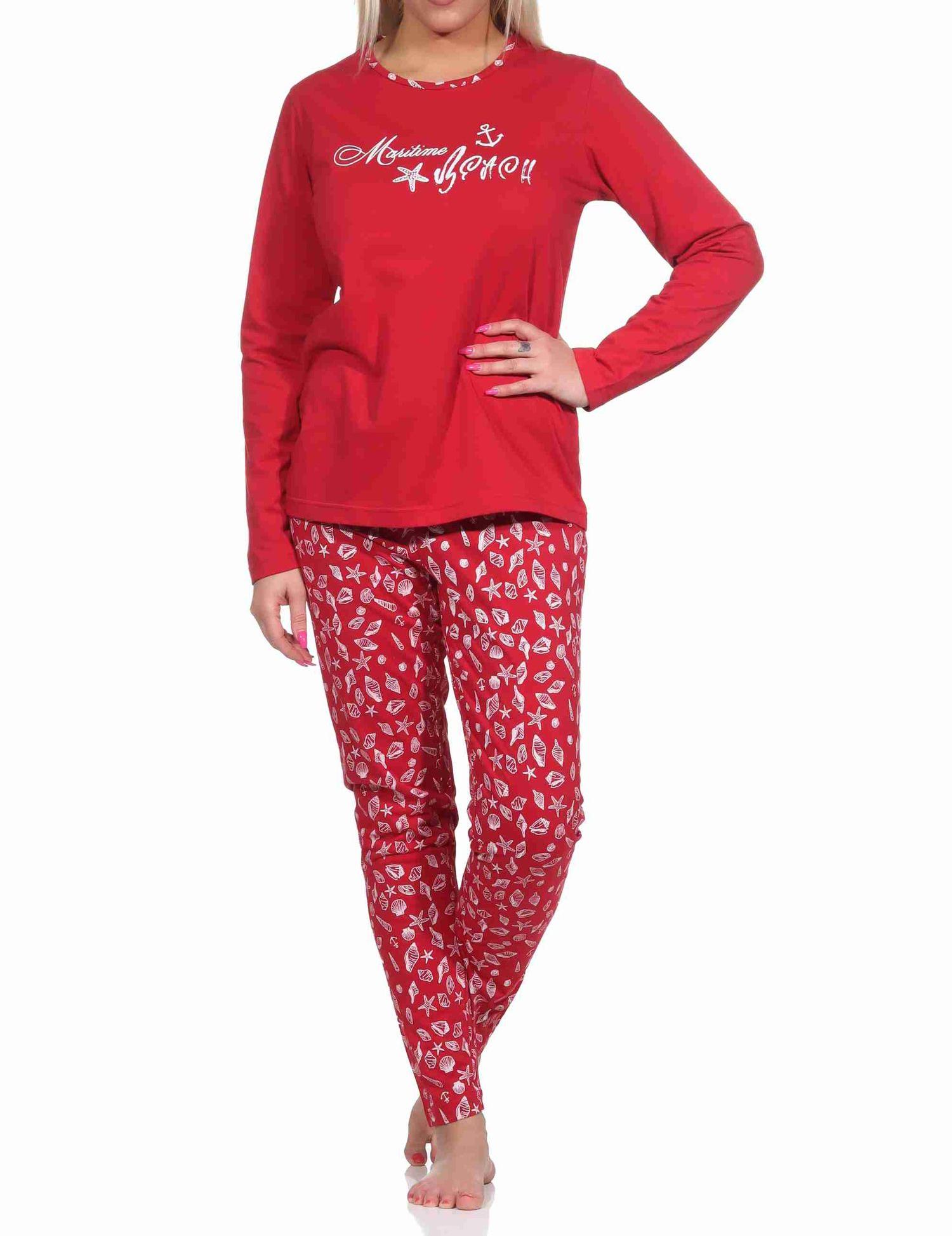 Damen langarm Schlafanzug Pyjama in maritimer Optik