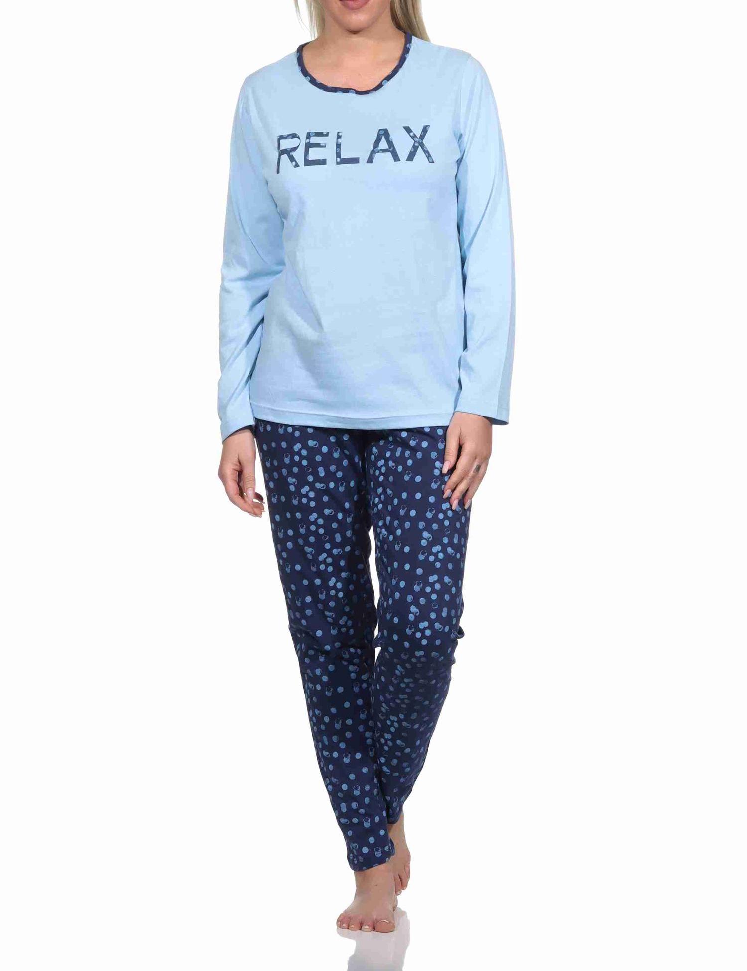 Damen Pyjama Schlafanzug lang in Tupfenoptik