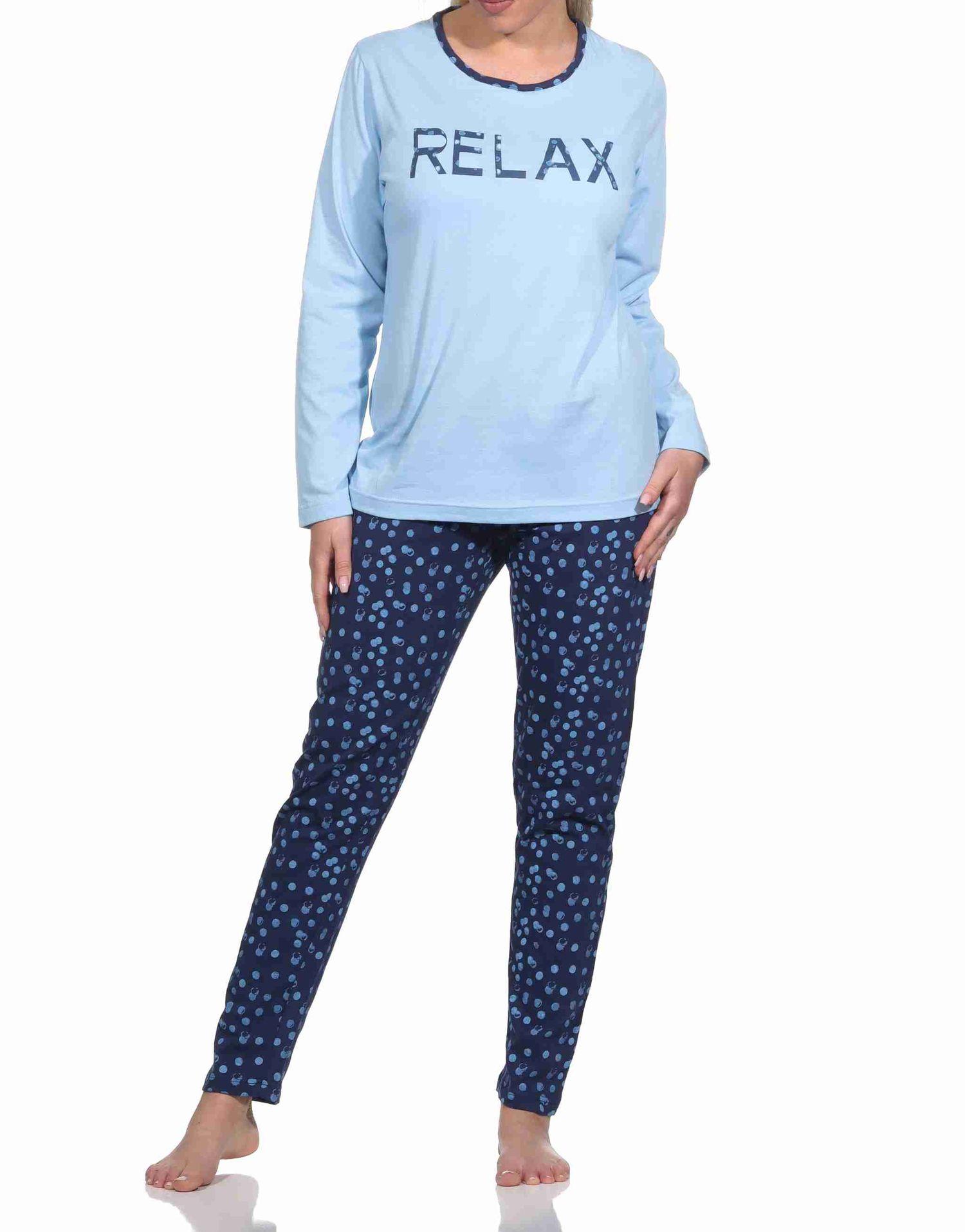 Damen Pyjama Schlafanzug lang in Tupfenoptik