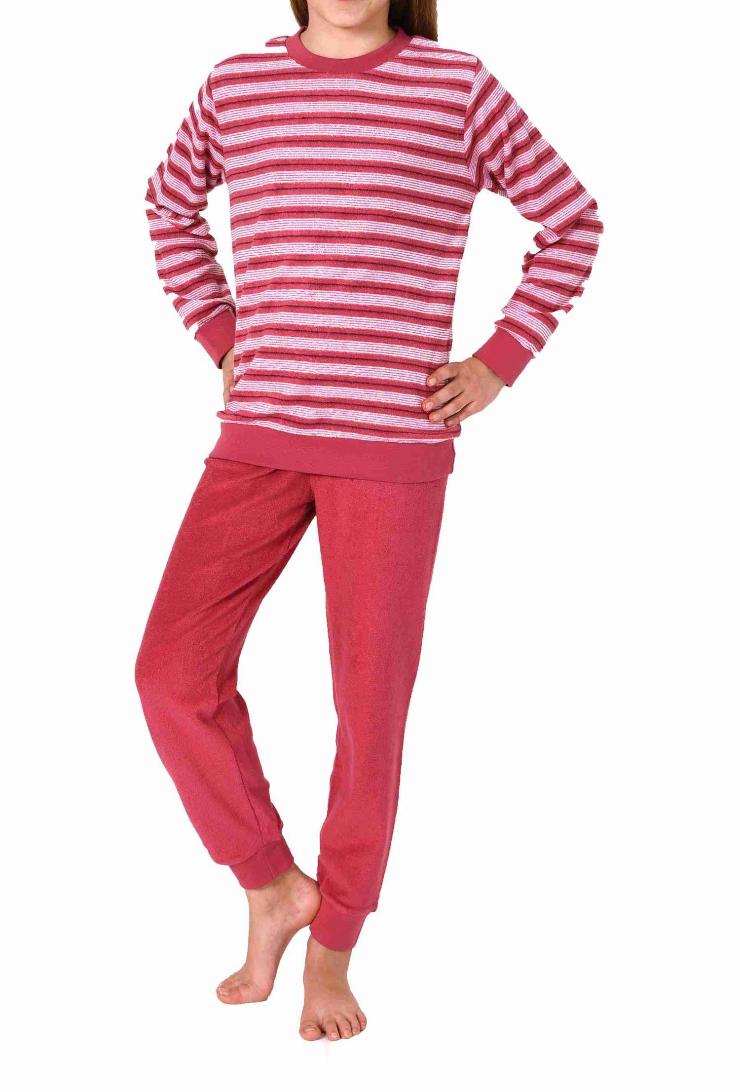Kuscheliger Mädchen langarm Frottee Schlafanzug Pyjama mit Bündchen in Streifenoptik Kuscheliger Mädchen langarm Frottee Schlafanzug Pyjama mit Bündchen in Streifenoptik