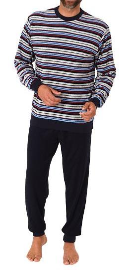 Herren langarm Frottee Schlafanzug mit Bündchen in gestreifter Optik - auch in Übergrößen