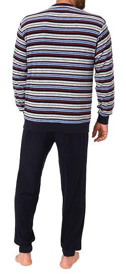 Herren langarm Frottee Schlafanzug mit Bündchen in gestreifter Optik - auch in Übergrößen