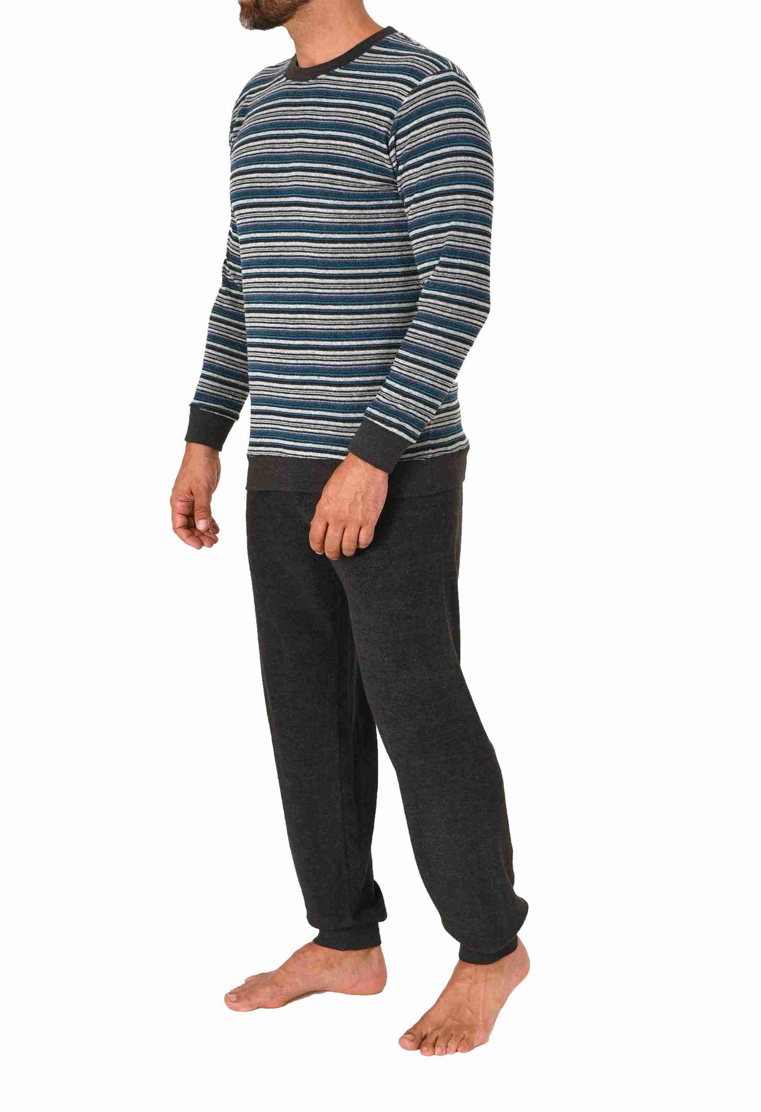 Eleganter Herren langarm Frottee Schlafanzug Pyjama mit Bündchen - auch in Übergrößen