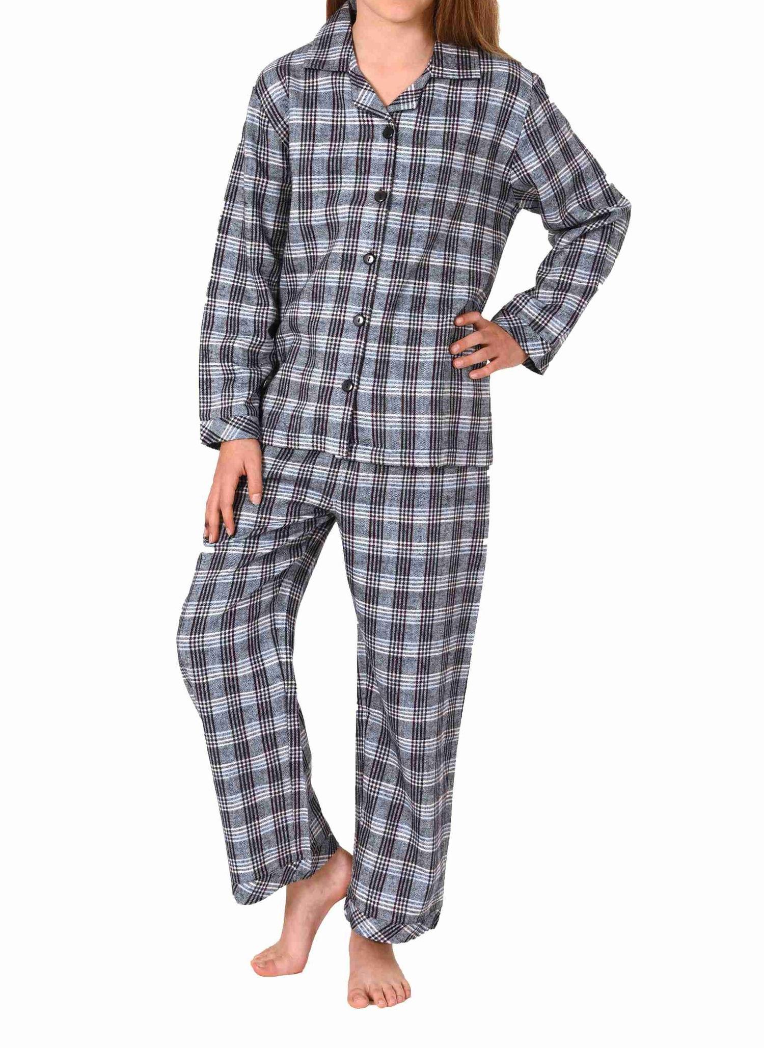 Mädchen langarm Flanell Schlafanzug Pyjama in Karo Optik zum durchknöpfen