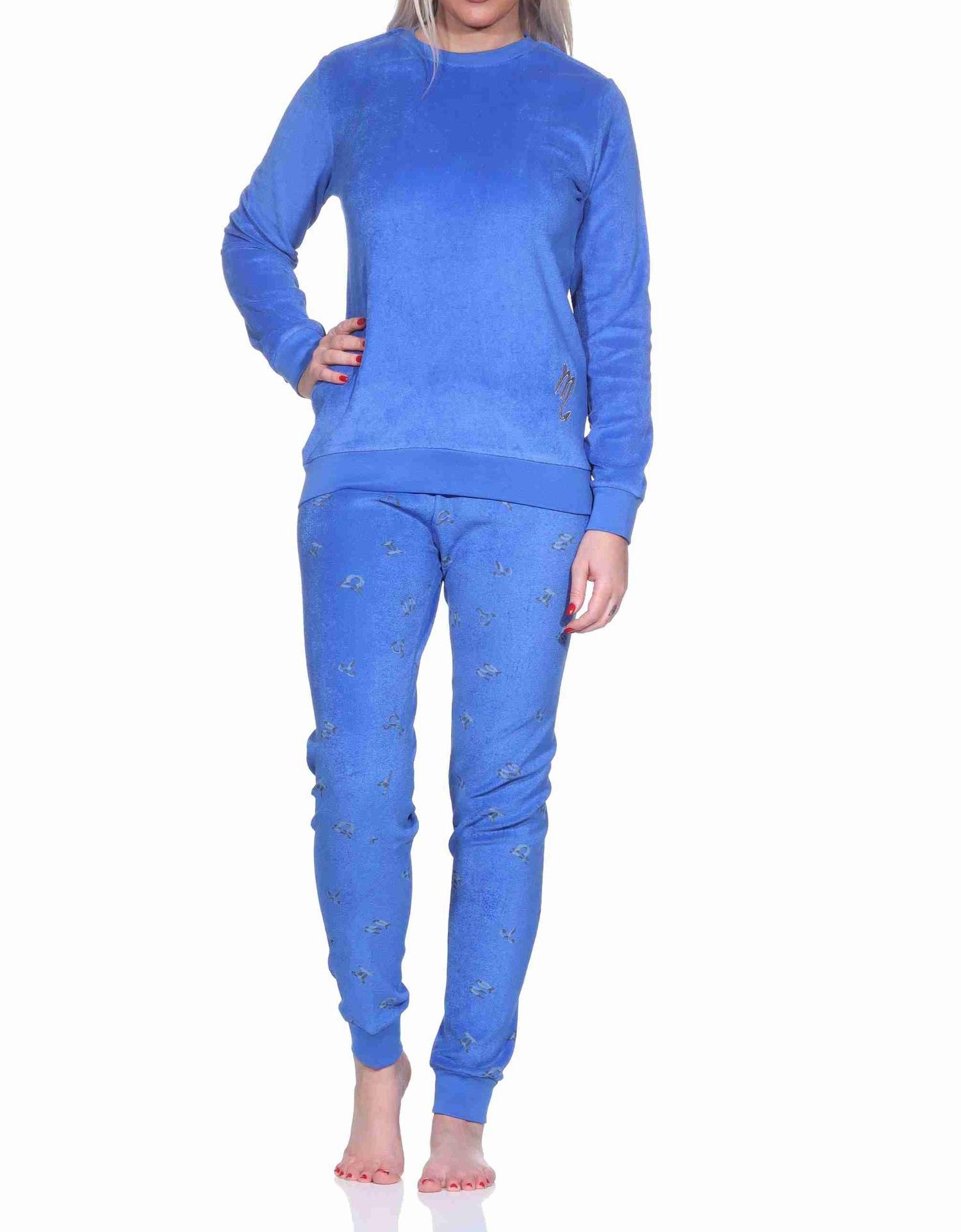 Damen Frottee Schlafanzug langarm Pyjama mit Bündchen - auch in Übergrössen