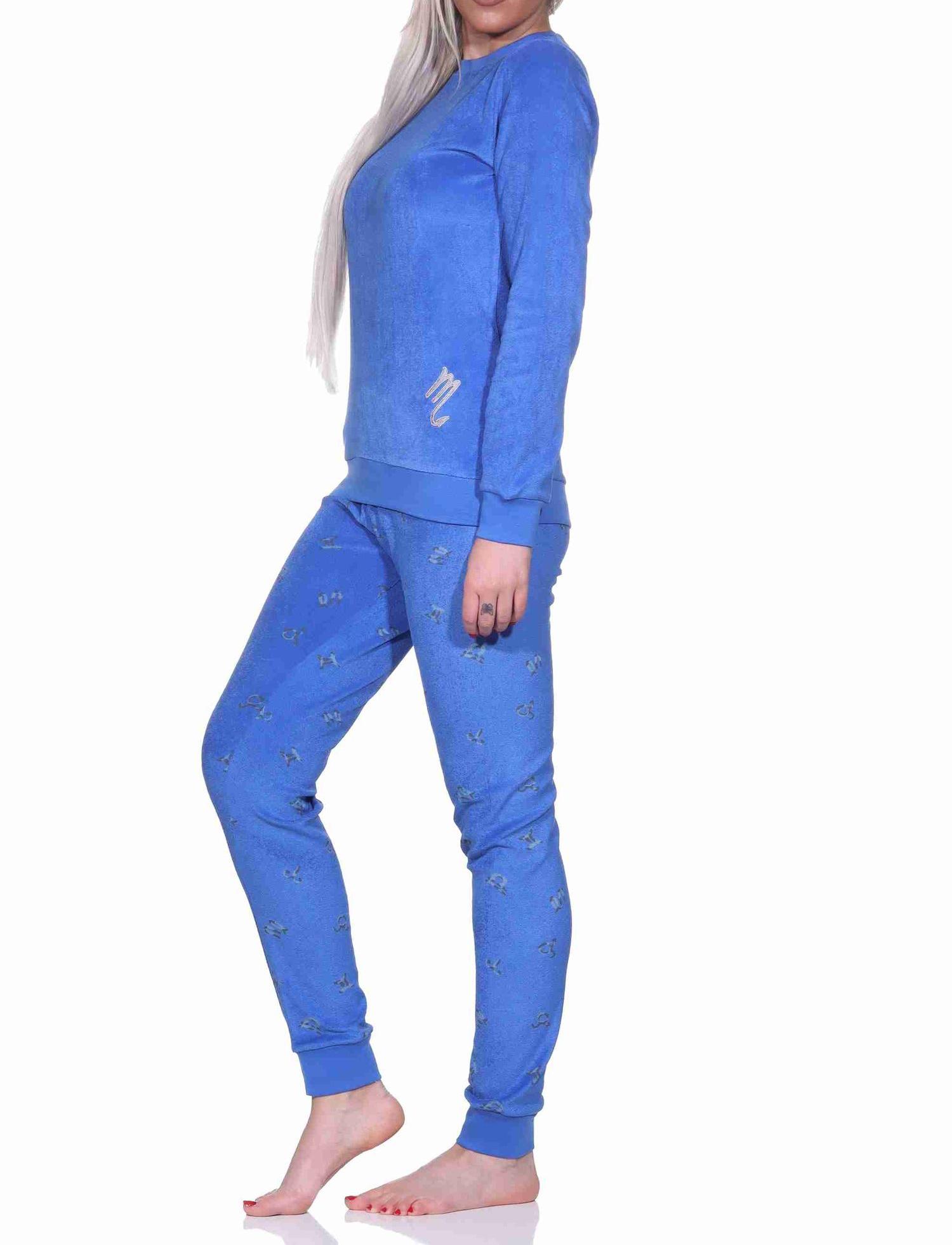 Damen Frottee Schlafanzug langarm Pyjama mit Bündchen - auch in Übergrössen