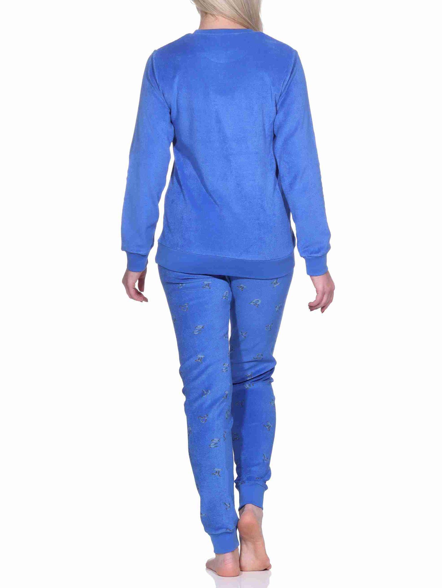 Damen Frottee Schlafanzug langarm Pyjama mit Bündchen - auch in Übergrössen