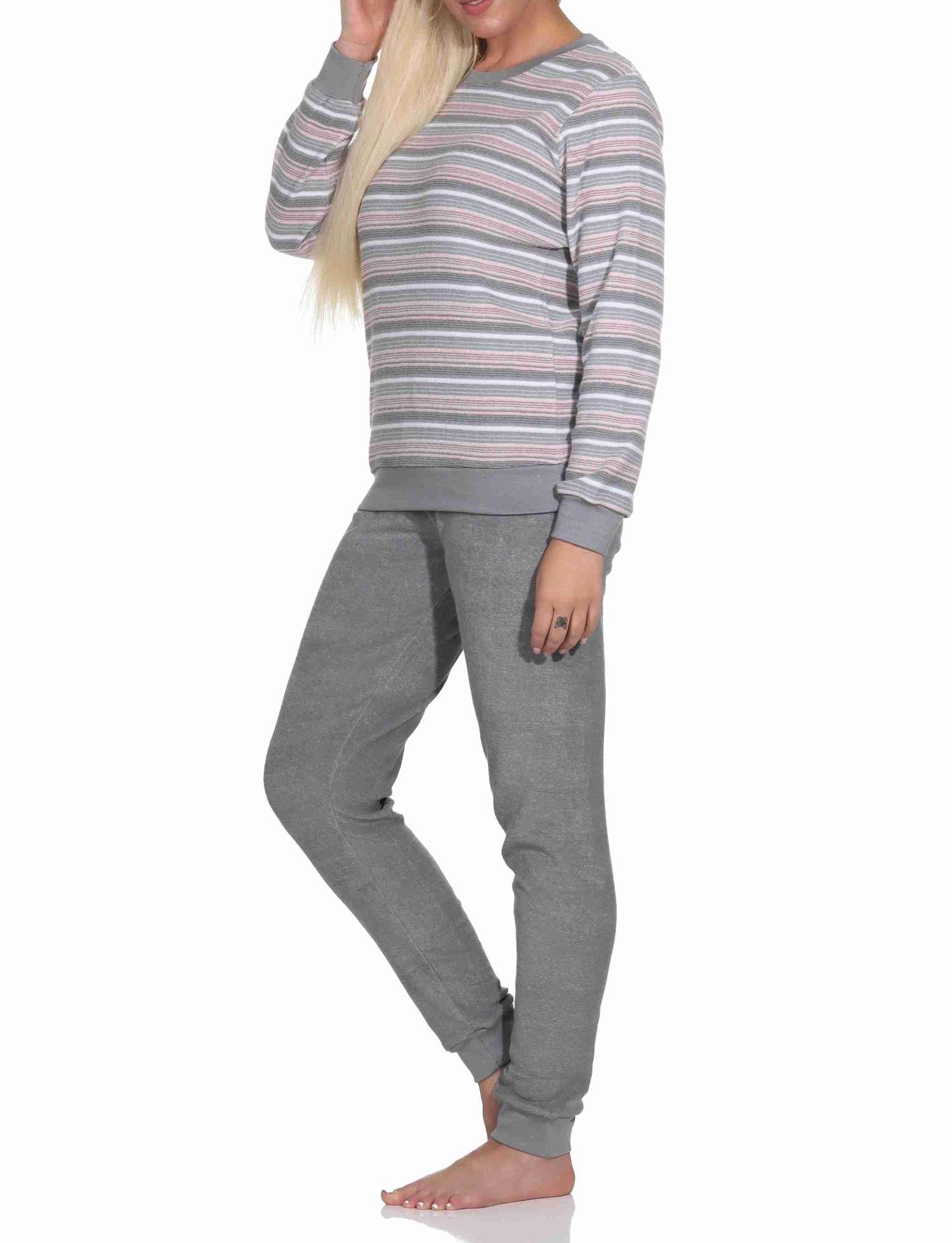 Wunderschöner Damen Frottee Schlafanzug langarm Pyjama mit Bündchen - auch in Übergrössen