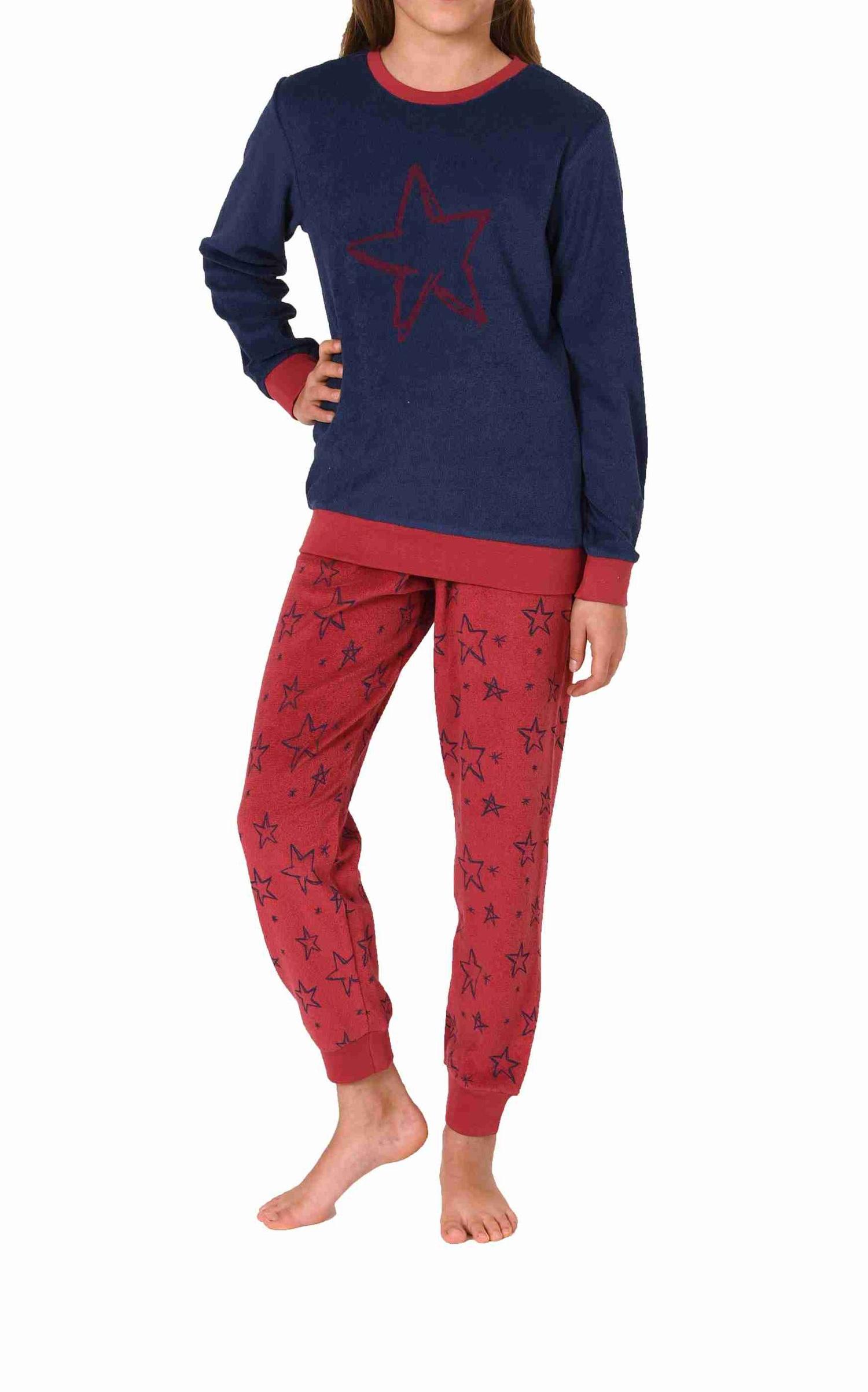 Kuscheliger Mädchen Frottee Schlafanzug langarm mit Bündchen in toller Sterne Optik