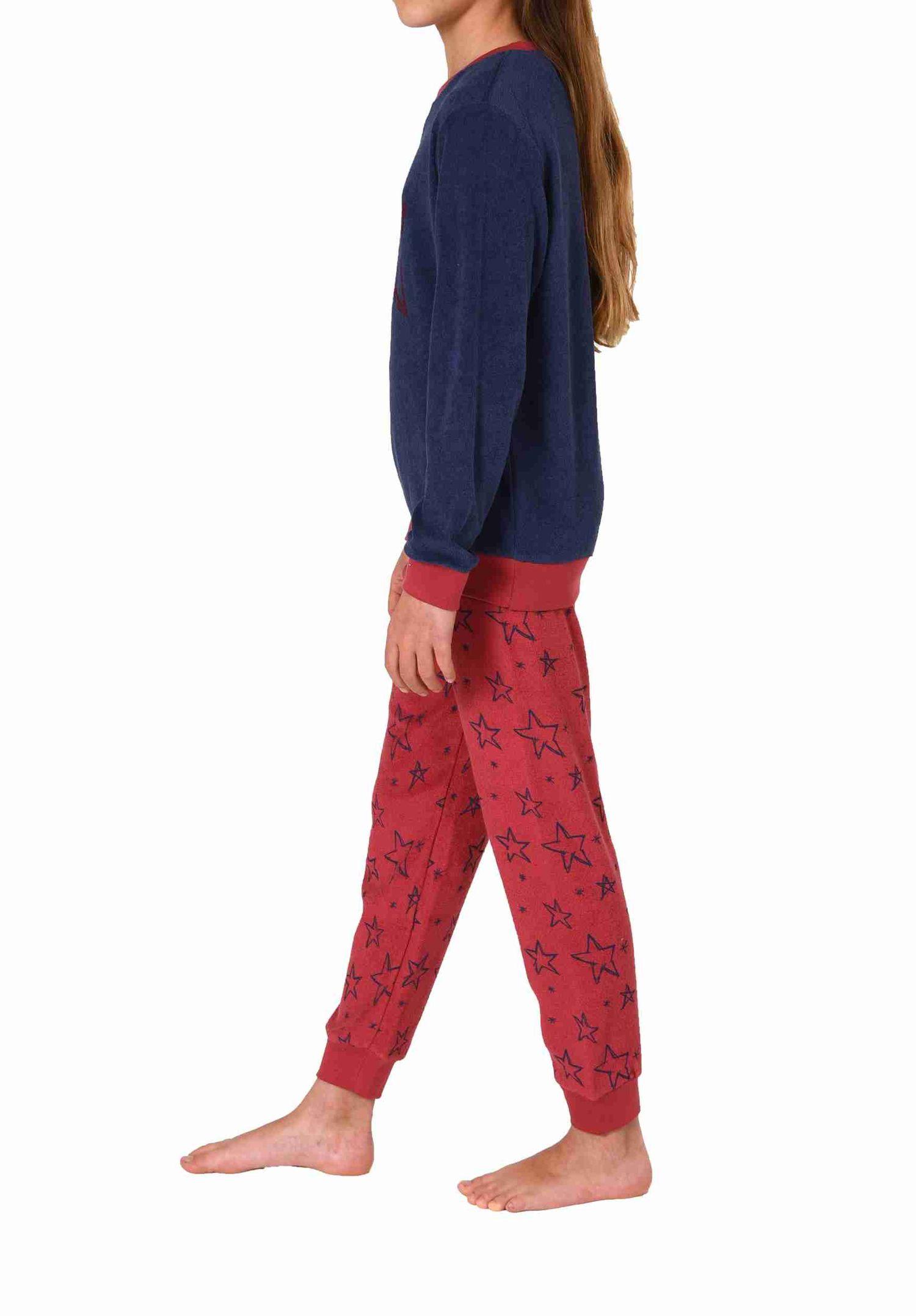 Kuscheliger Mädchen Frottee Schlafanzug langarm mit Bündchen in toller Sterne Optik