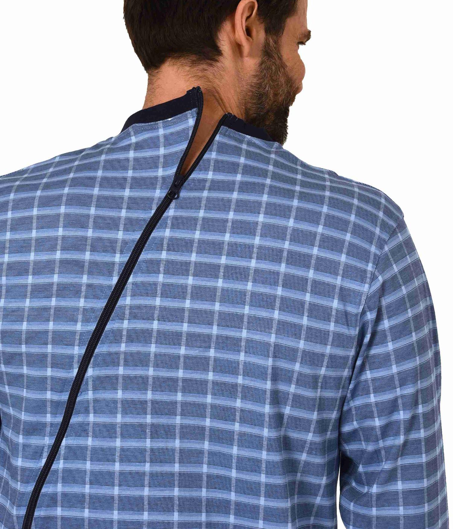 Herren Pflegeoverall langarm Einteiler Schlafanzug mit Reissverschluss am Rücken und Bein