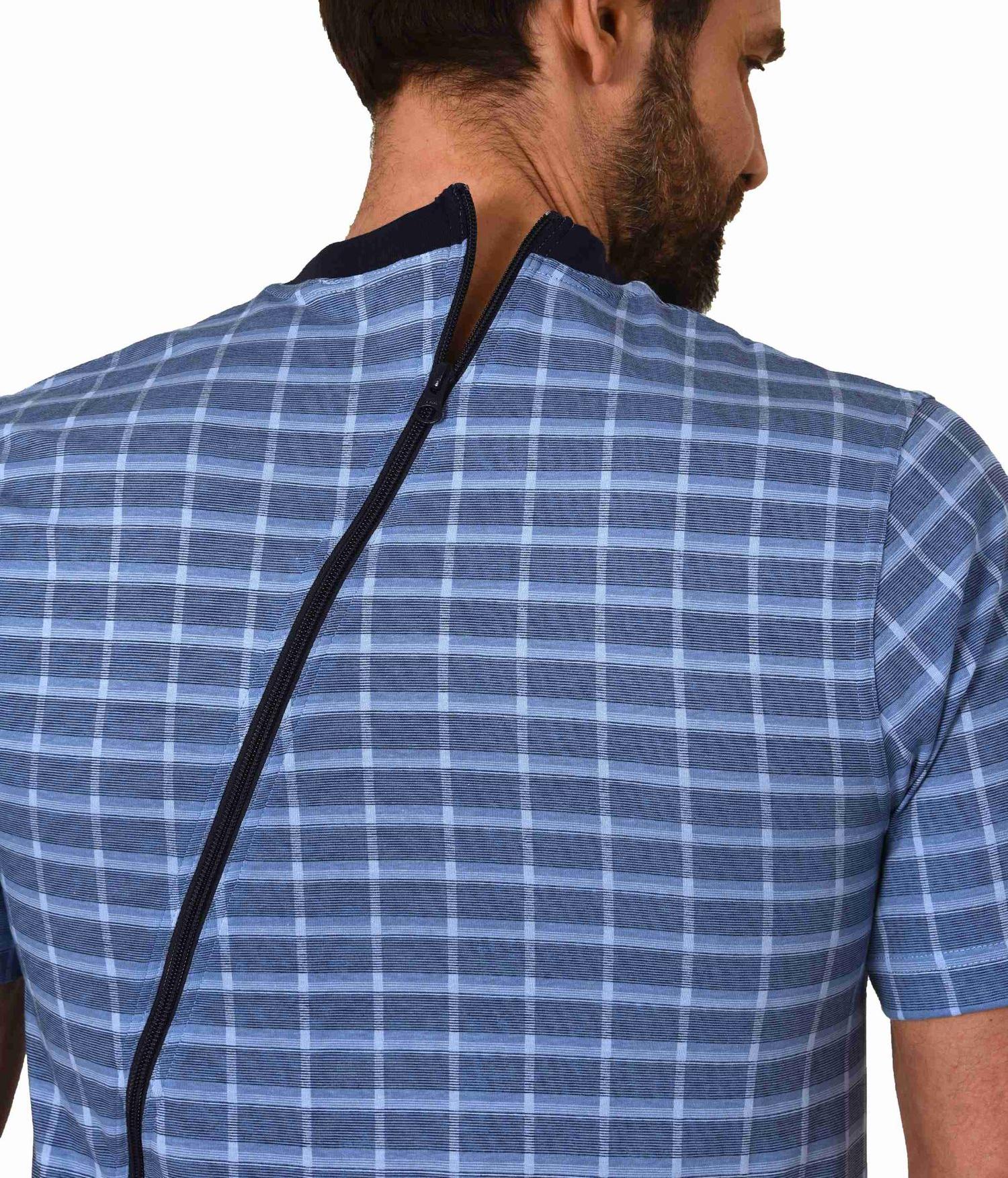 Herren Pflegeoverall kurzarm Einteiler Schlafanzug mit Reissverschluss am Rücken und Bein Herren Pflegeoverall kurzarm Einteiler Schlafanzug mit Reissverschluss am Rücken und Bein