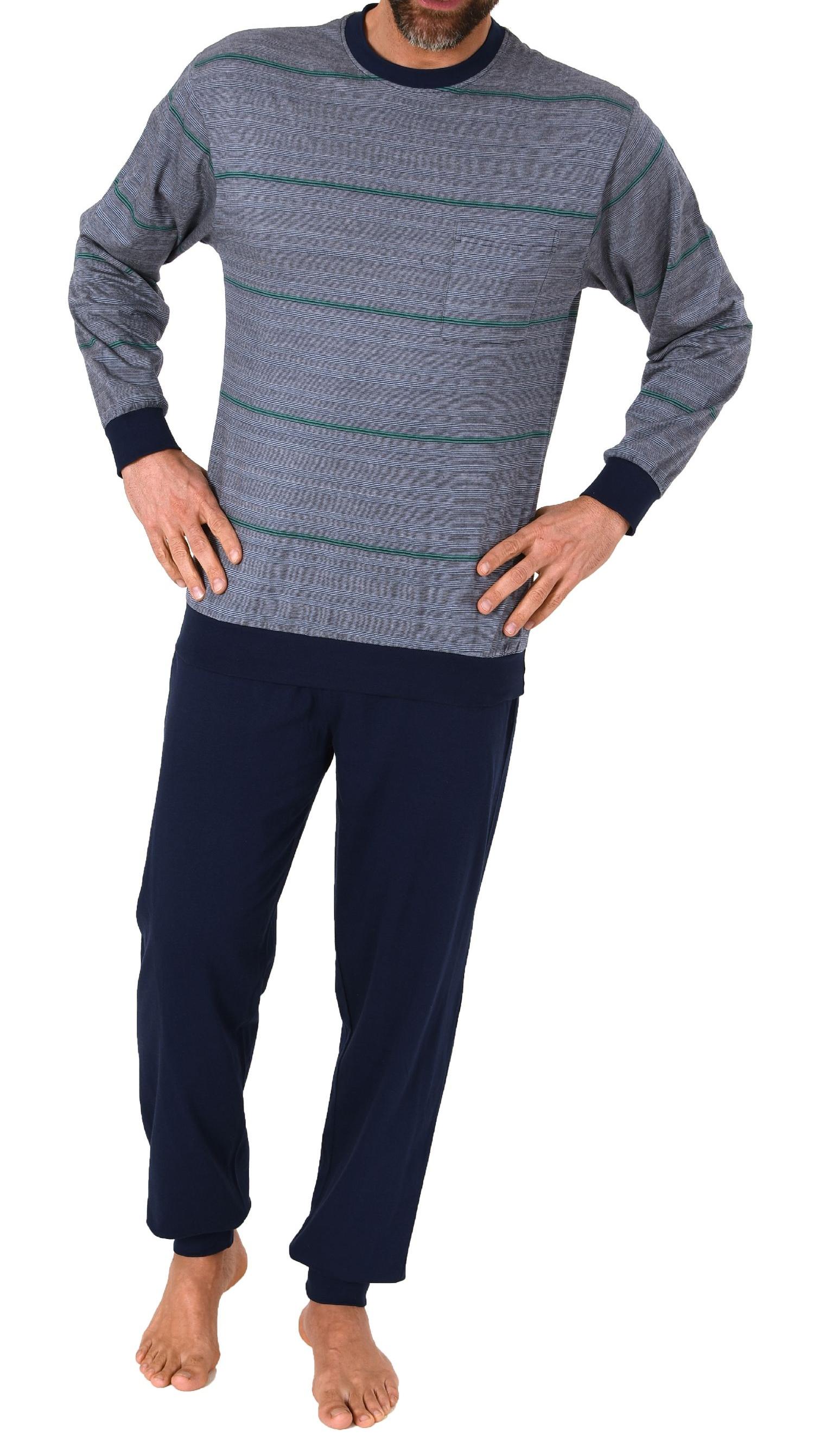 Normann Herren Langarm Schlafanzug mit Bündchen in Streifenoptik - auch in Übergrössen