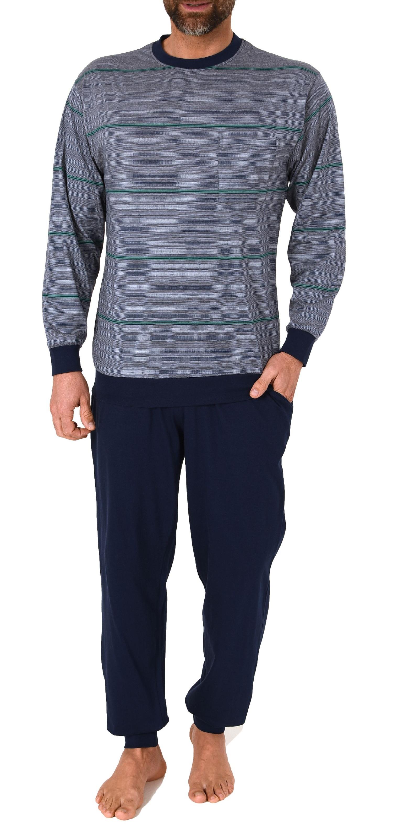 Normann Herren Langarm Schlafanzug mit Bündchen in Streifenoptik - auch in Übergrössen