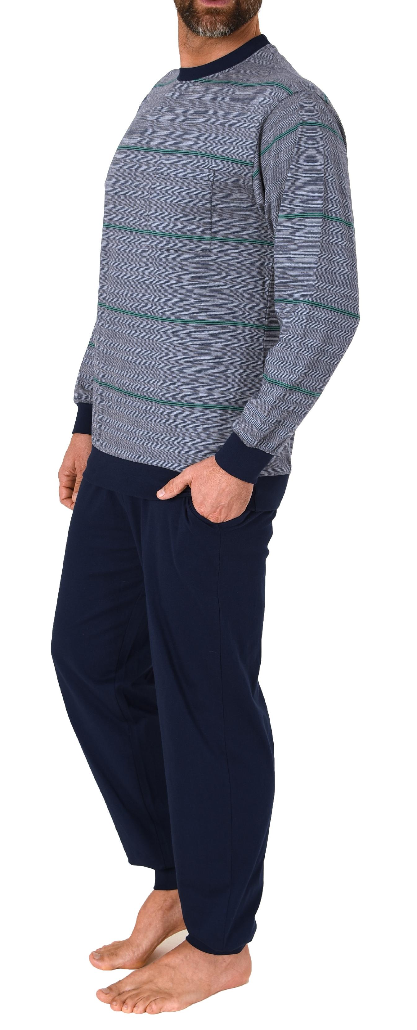 Normann Herren Langarm Schlafanzug mit Bündchen in Streifenoptik - auch in Übergrössen