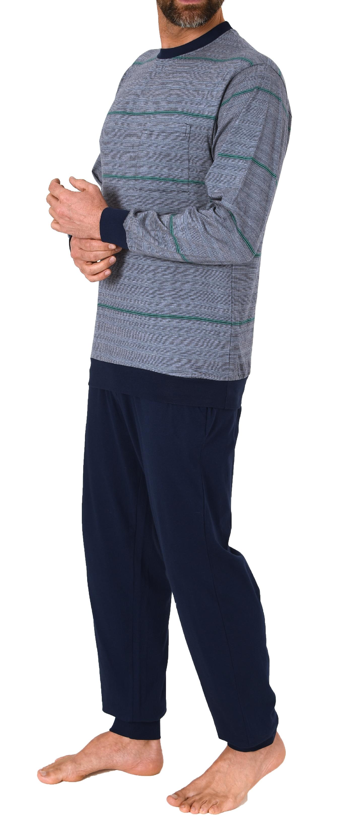 Normann Herren Langarm Schlafanzug mit Bündchen in Streifenoptik - auch in Übergrössen