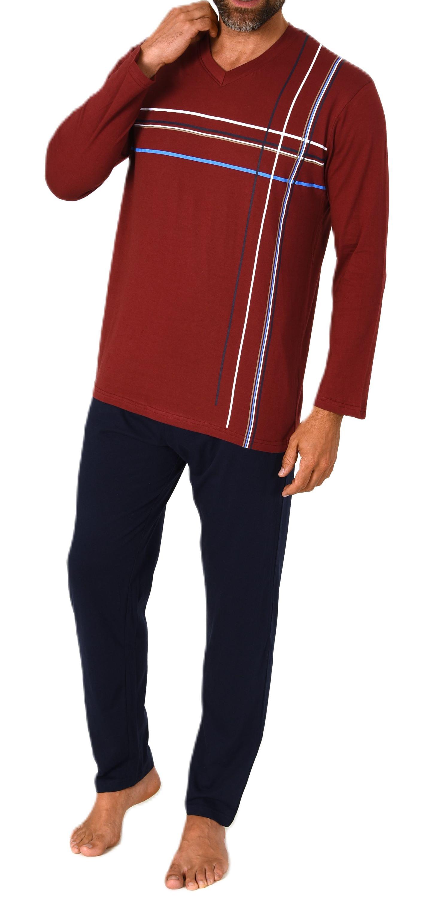 Eleganter Herren Schlafanzug langarm Pyjama mit Frontprint  auch in Übergrössen