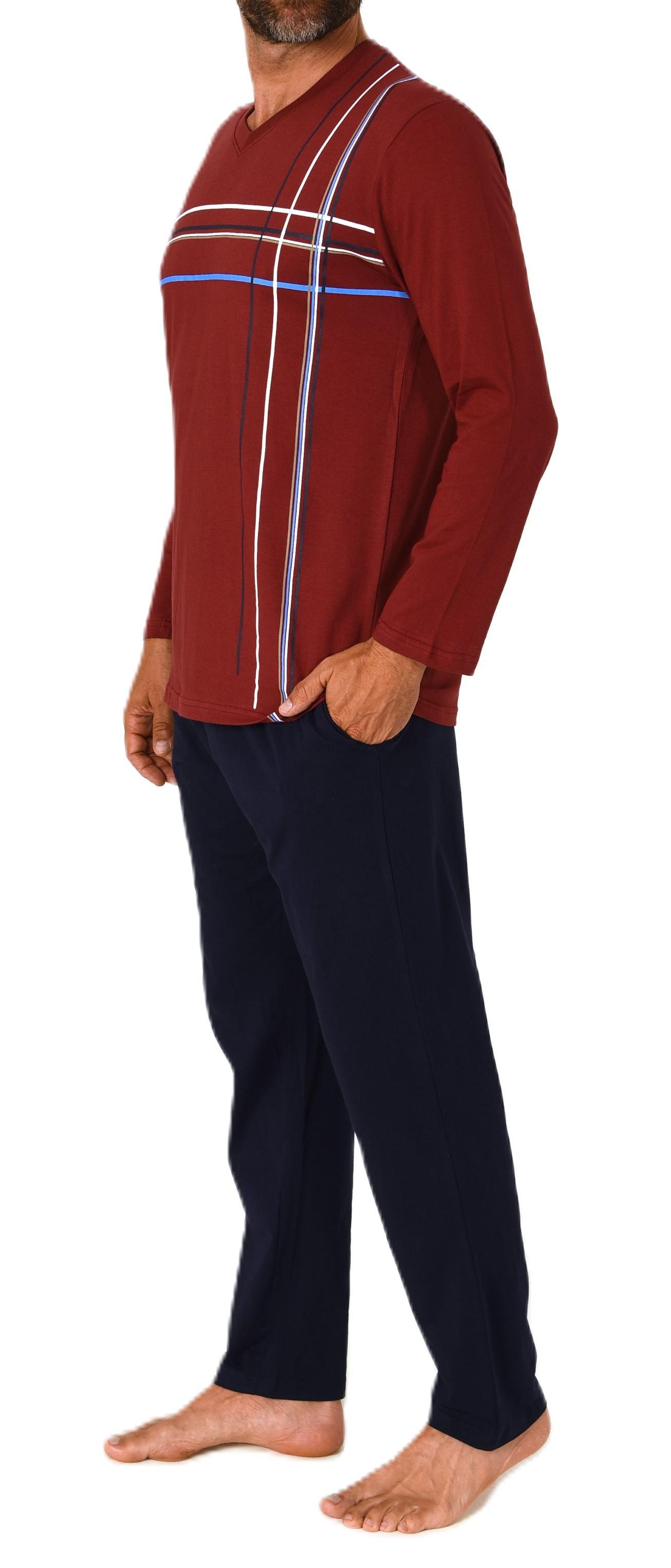 Eleganter Herren Schlafanzug langarm Pyjama mit Frontprint  auch in Übergrössen