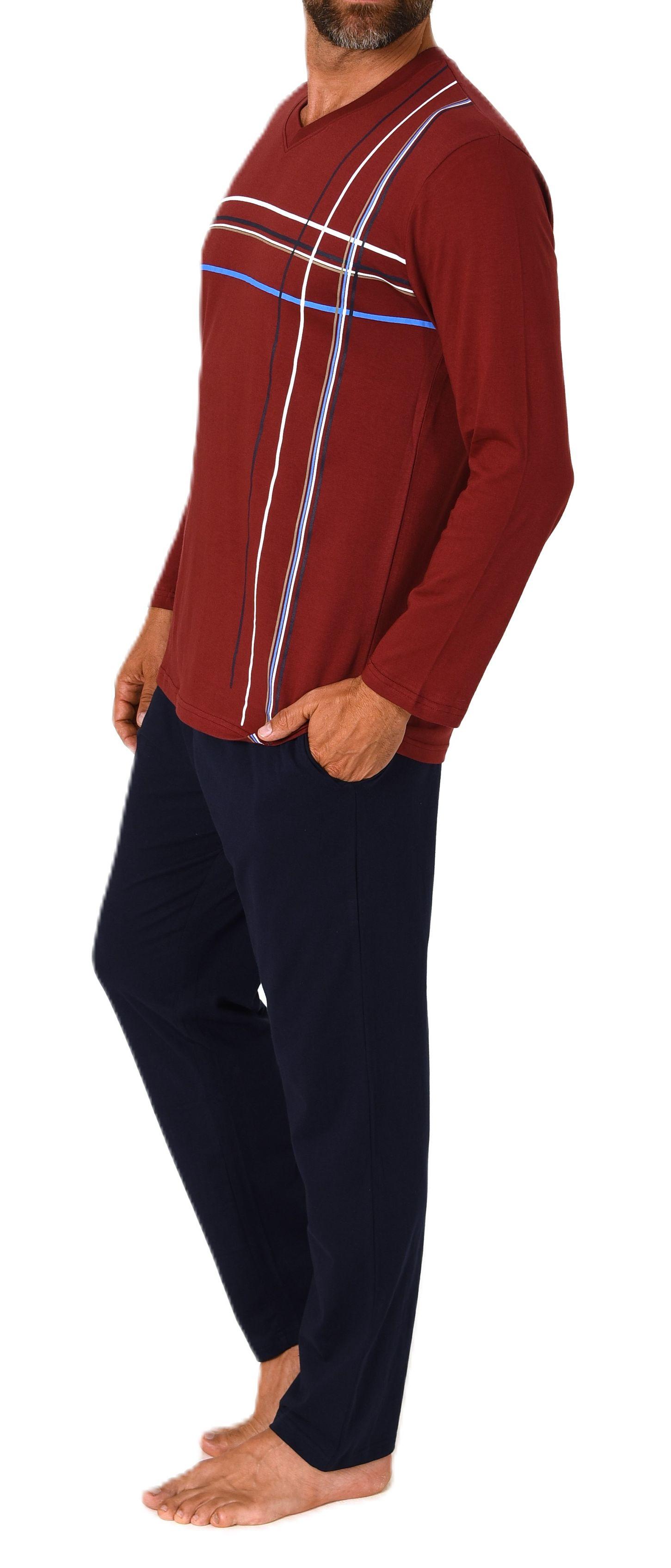 Eleganter Herren Schlafanzug langarm Pyjama mit Frontprint  auch in Übergrössen