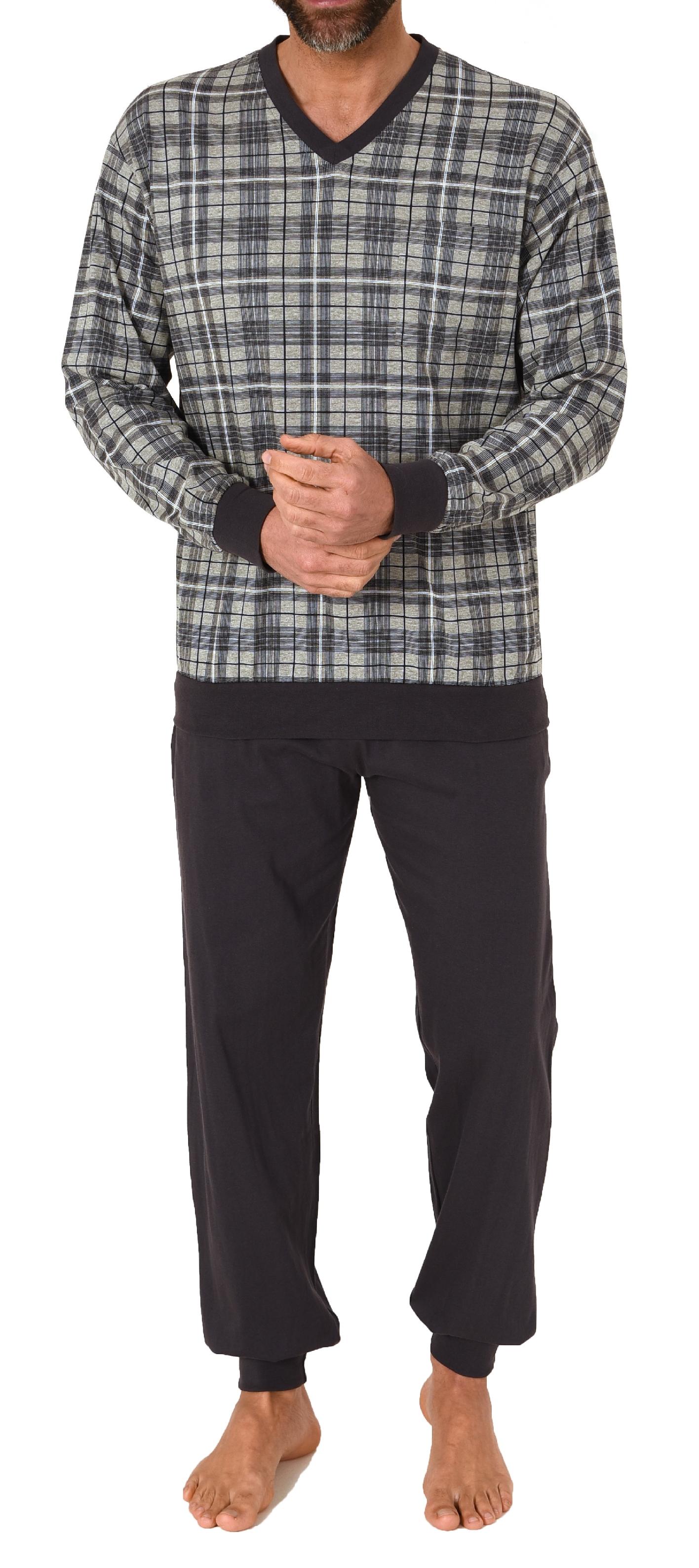 Normann Herren Langarm Schlafanzug mit Bündchen aus Jersey und karierten Pyjama Oberteil