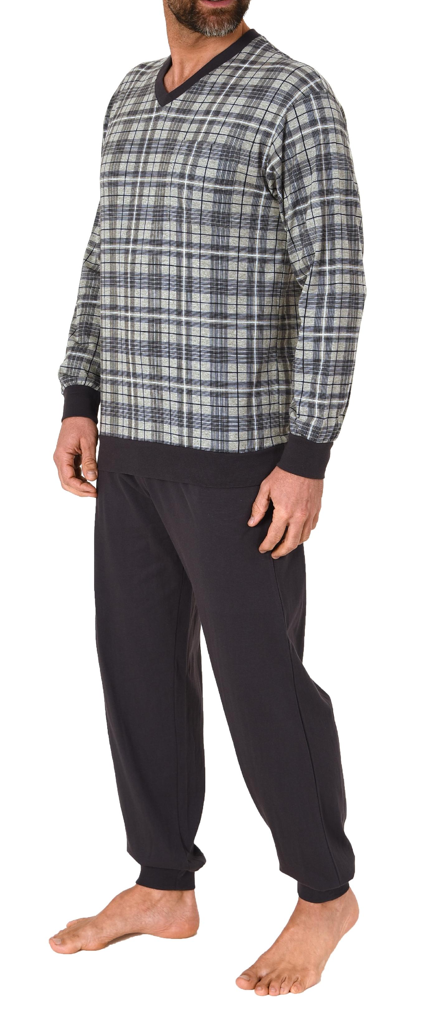 Normann Herren Langarm Schlafanzug mit Bündchen aus Jersey und karierten Pyjama Oberteil