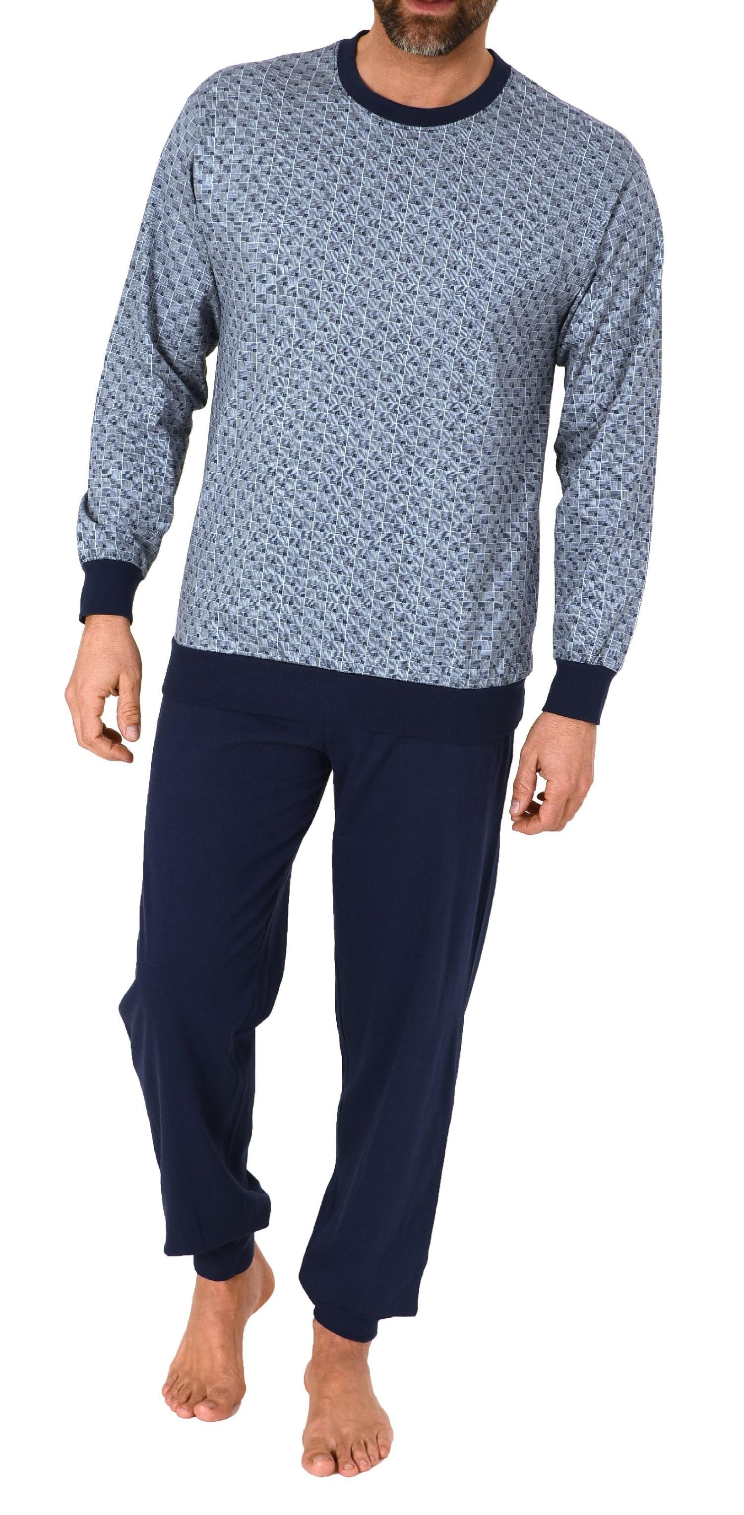 Normann Herren Langarm Schlafanzug Pyjama mit Bündchen im eleganten Minimalprint