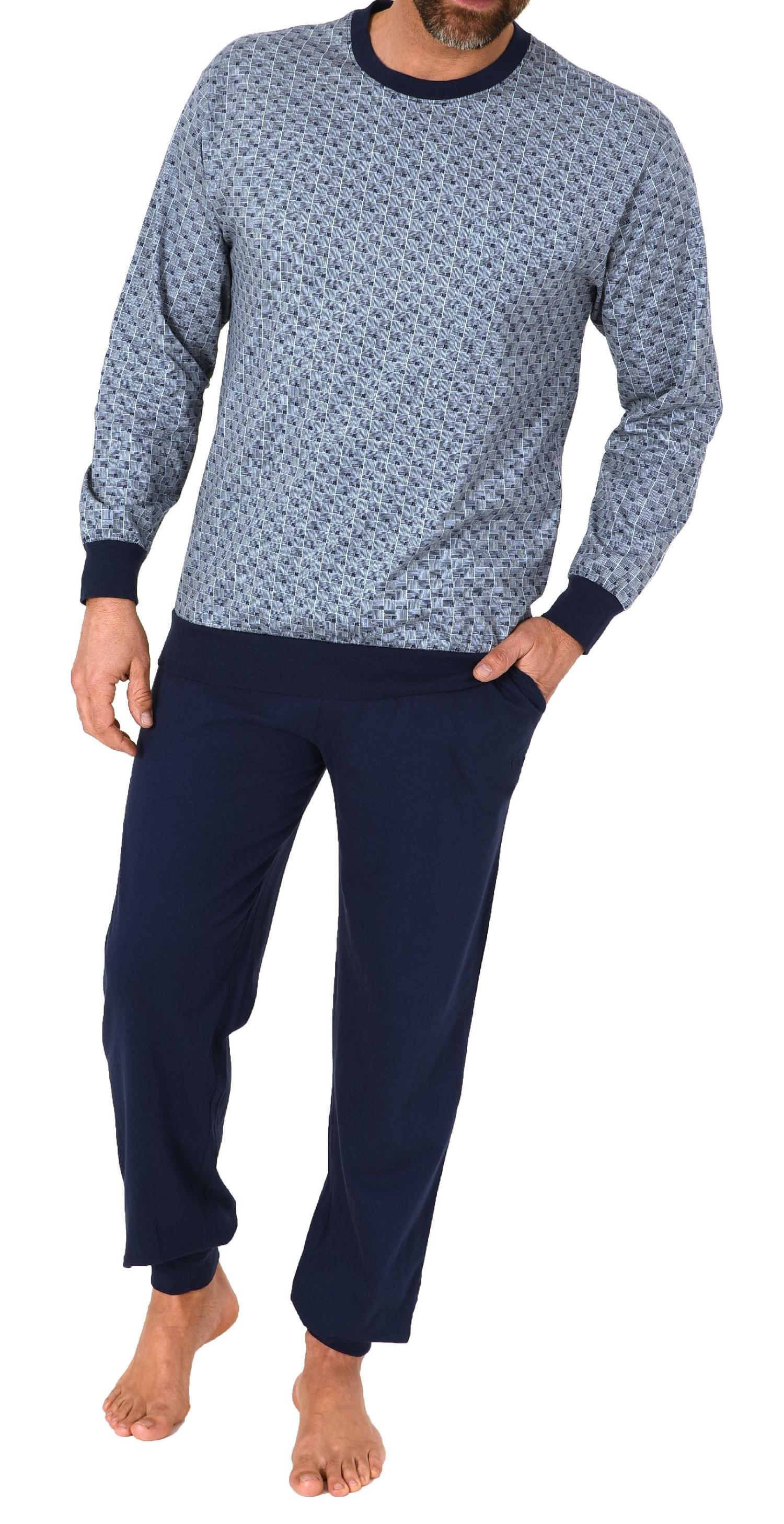 Normann Herren Langarm Schlafanzug Pyjama mit Bündchen im eleganten Minimalprint