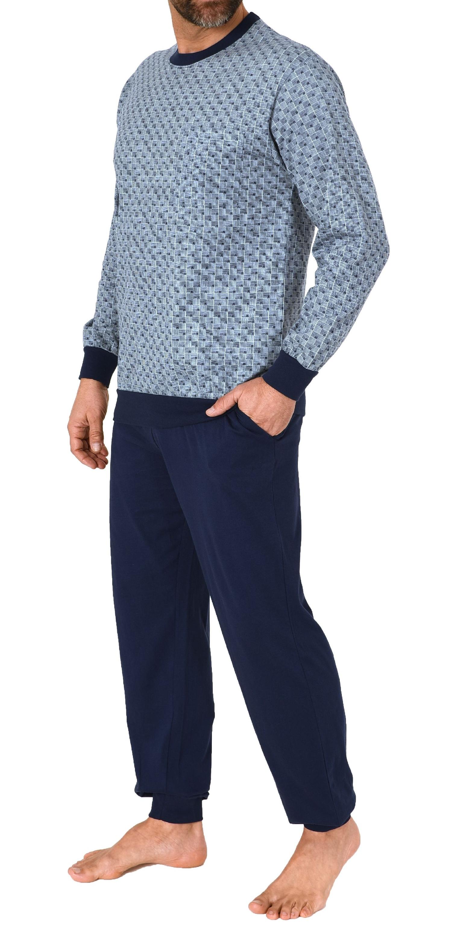 Normann Herren Langarm Schlafanzug Pyjama mit Bündchen im eleganten Minimalprint
