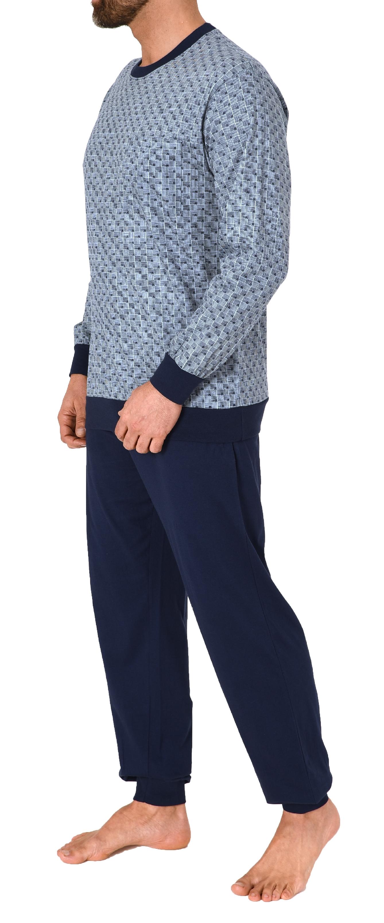 Normann Herren Langarm Schlafanzug Pyjama mit Bündchen im eleganten Minimalprint