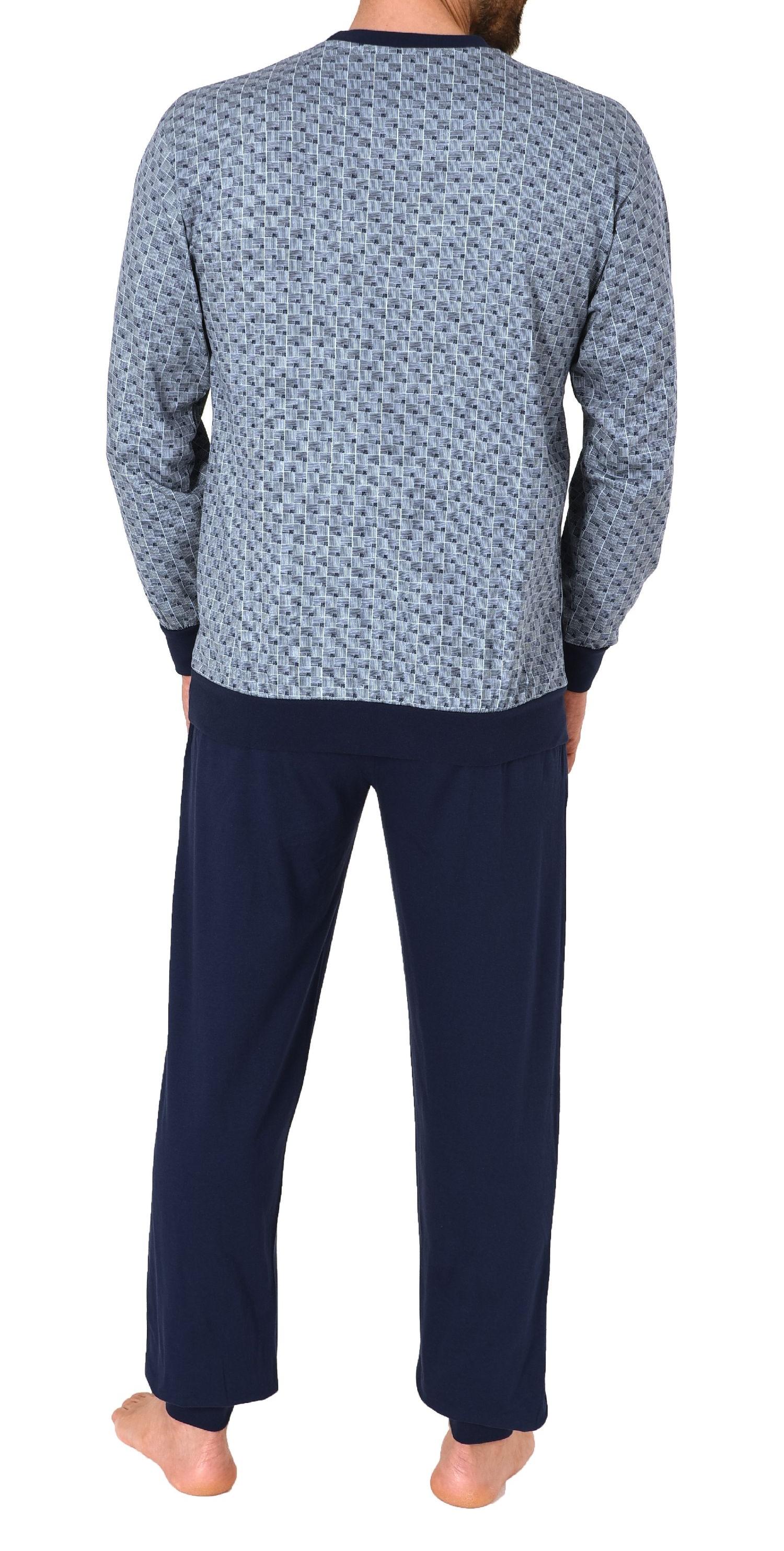 Normann Herren Langarm Schlafanzug Pyjama mit Bündchen im eleganten Minimalprint
