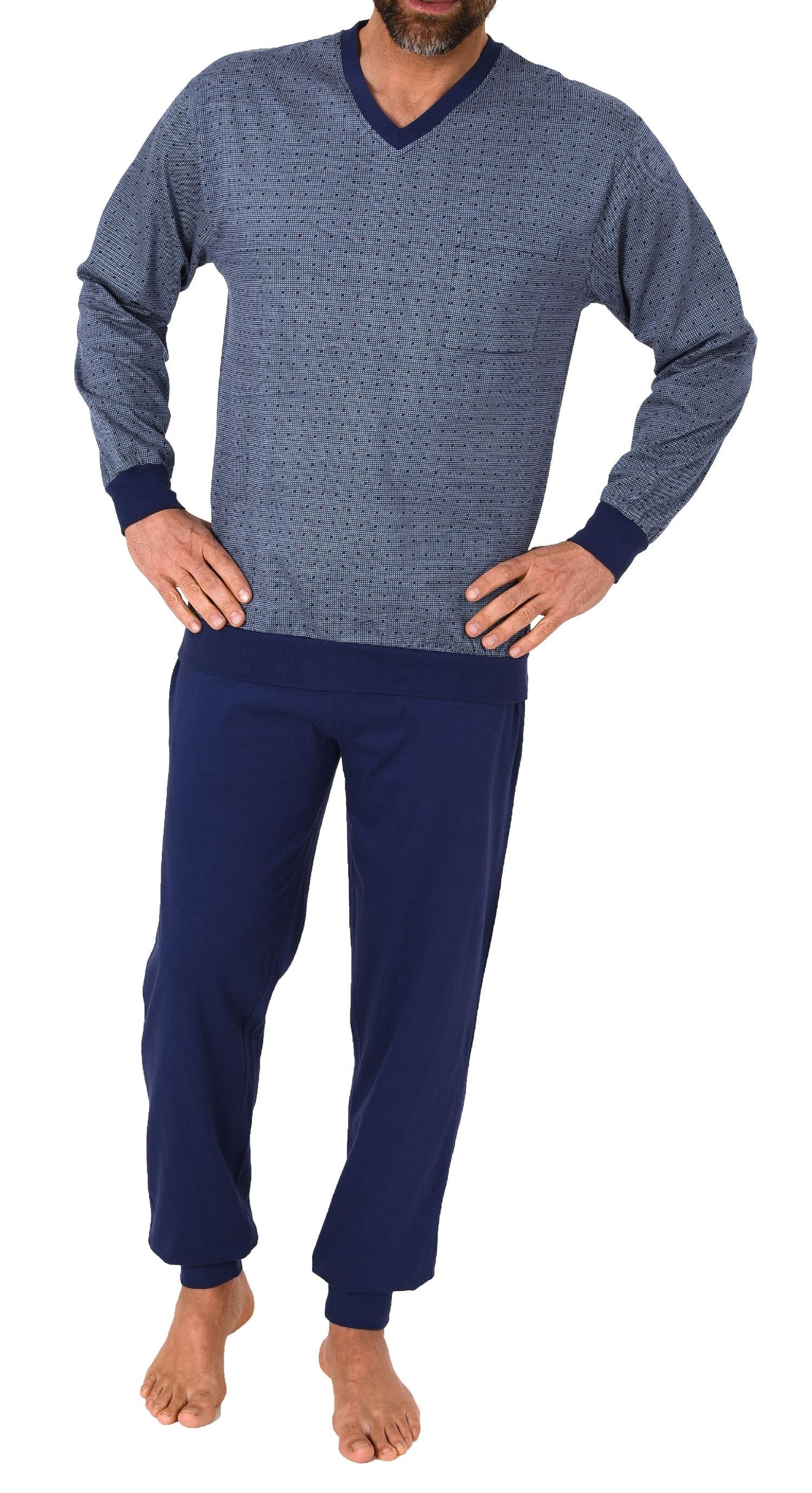 Herren langarm Schlafanzug mit Bündchen Pyjama in einer edlen Optik – auch in Übergrössen