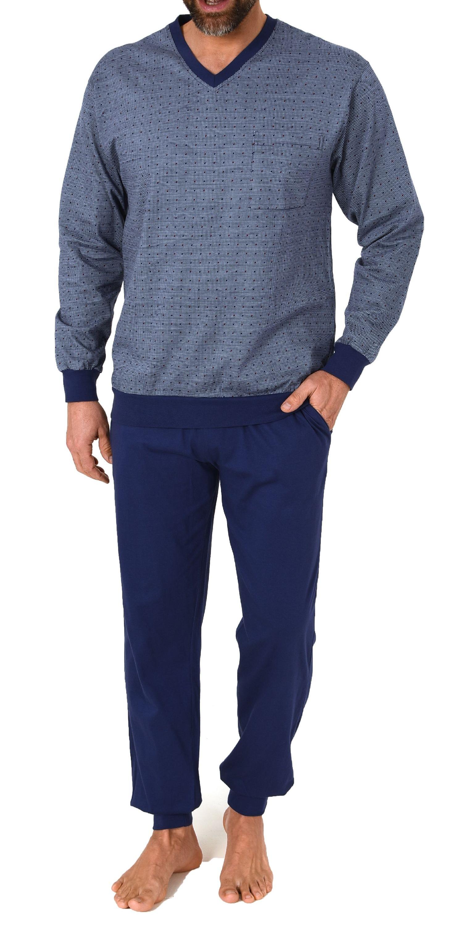 Herren langarm Schlafanzug mit Bündchen Pyjama in einer edlen Optik – auch in Übergrössen