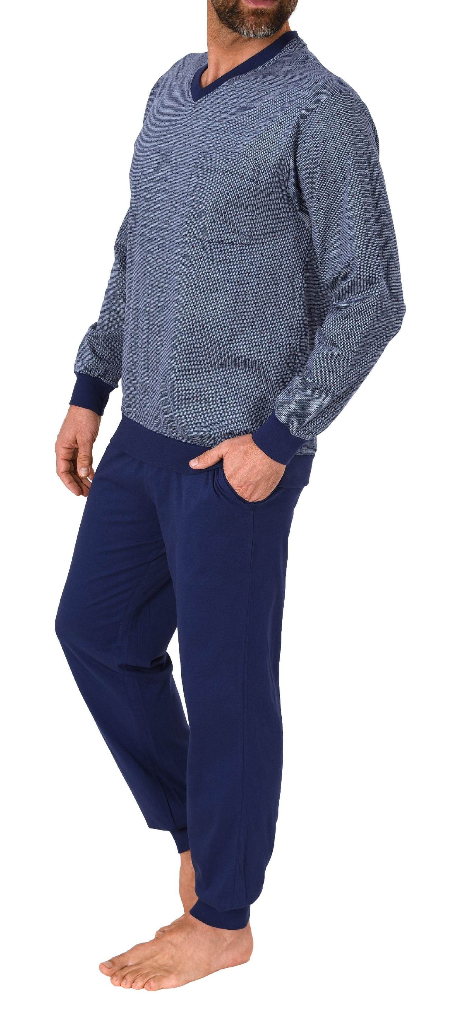 Herren langarm Schlafanzug mit Bündchen Pyjama in einer edlen Optik – auch in Übergrössen
